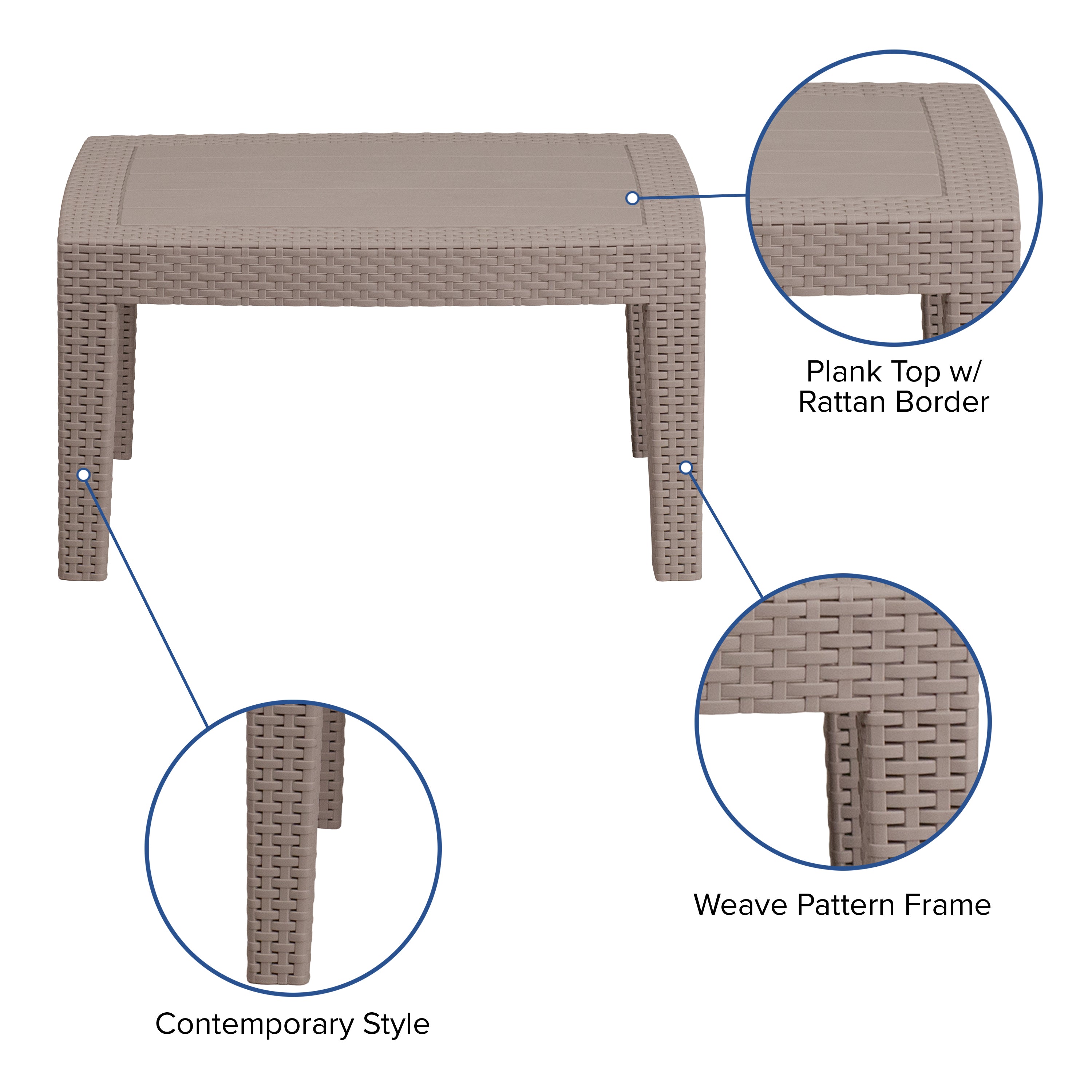 Seneca Light Gray Faux Rattan Coffee Table