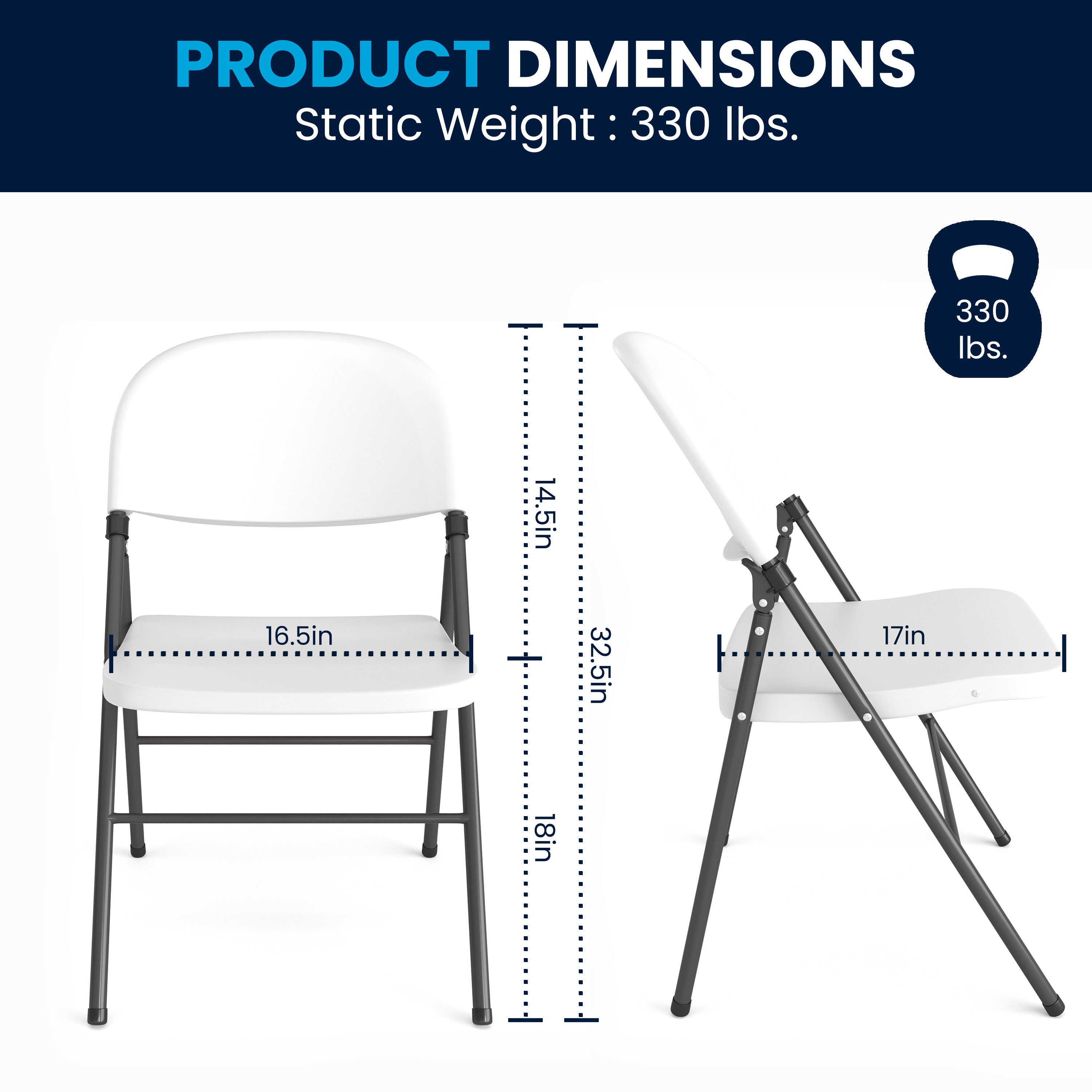 2 Pack HERCULES Series 330 lb. Capacity Granite White Plastic Folding Chair with Charcoal Frame