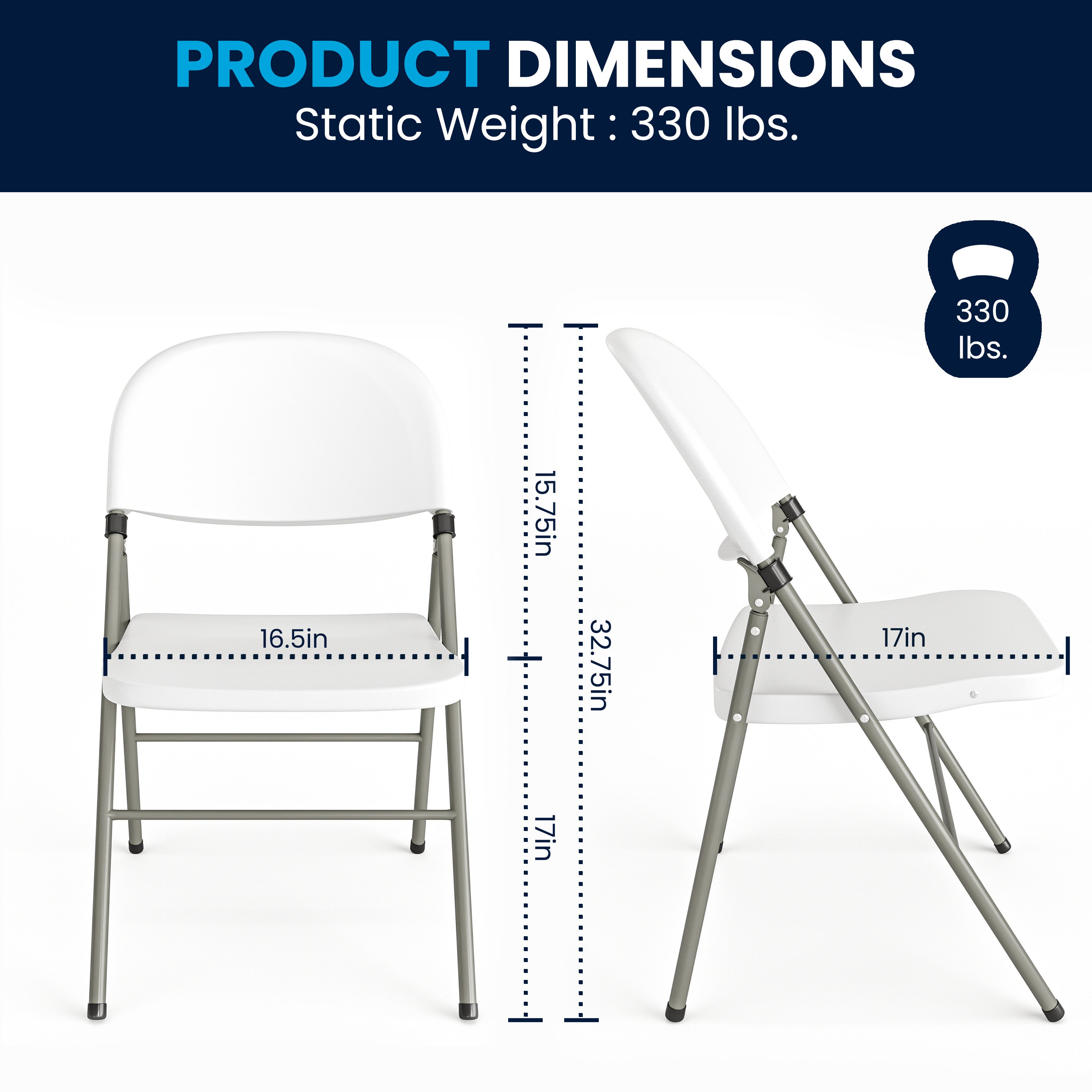 HERCULES Series White Plastic Folding Chairs | Set of 2 Lightweight Folding Chairs with Gray Frame