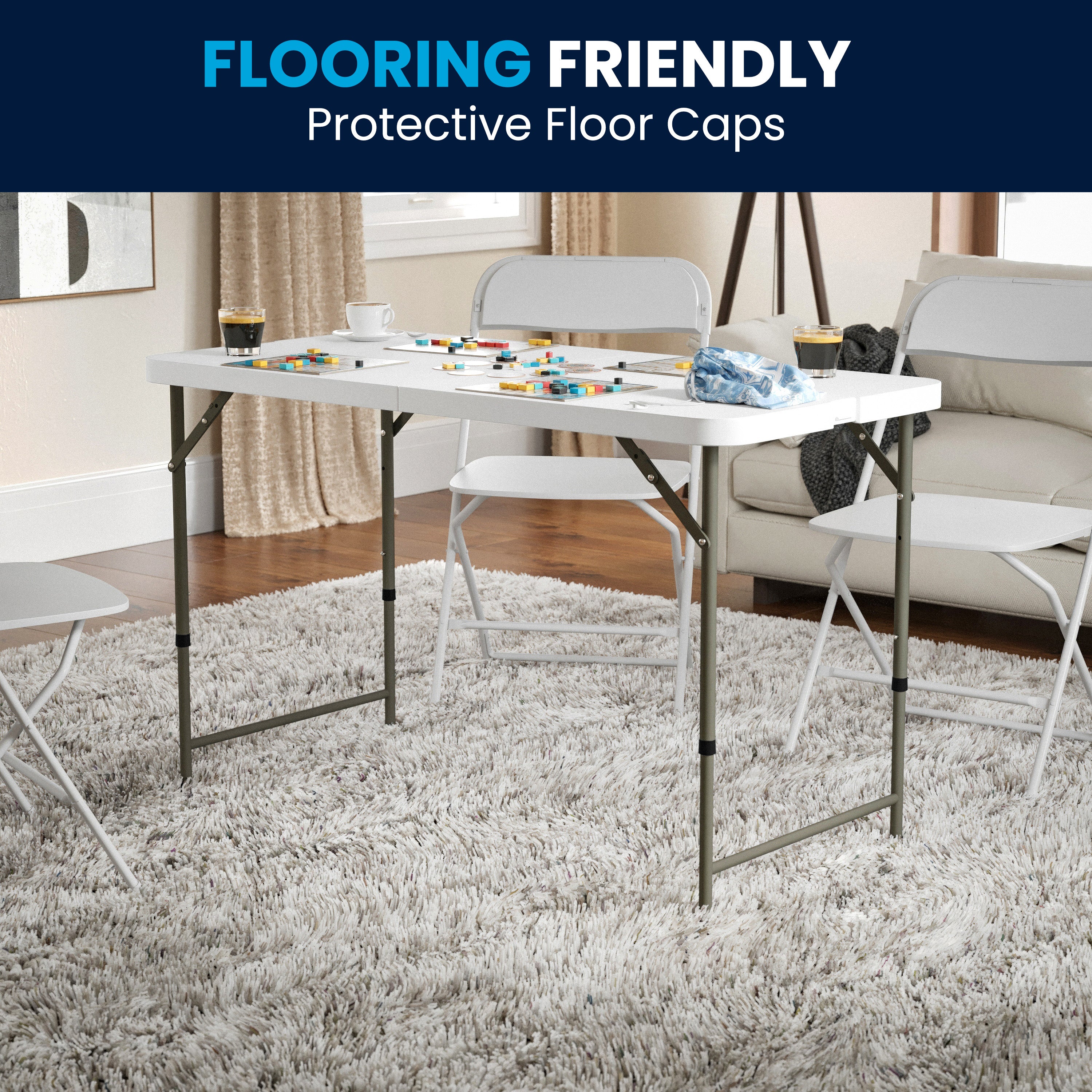 Elon 4-Foot Height Adjustable Bi-Fold Granite White Plastic Folding Table