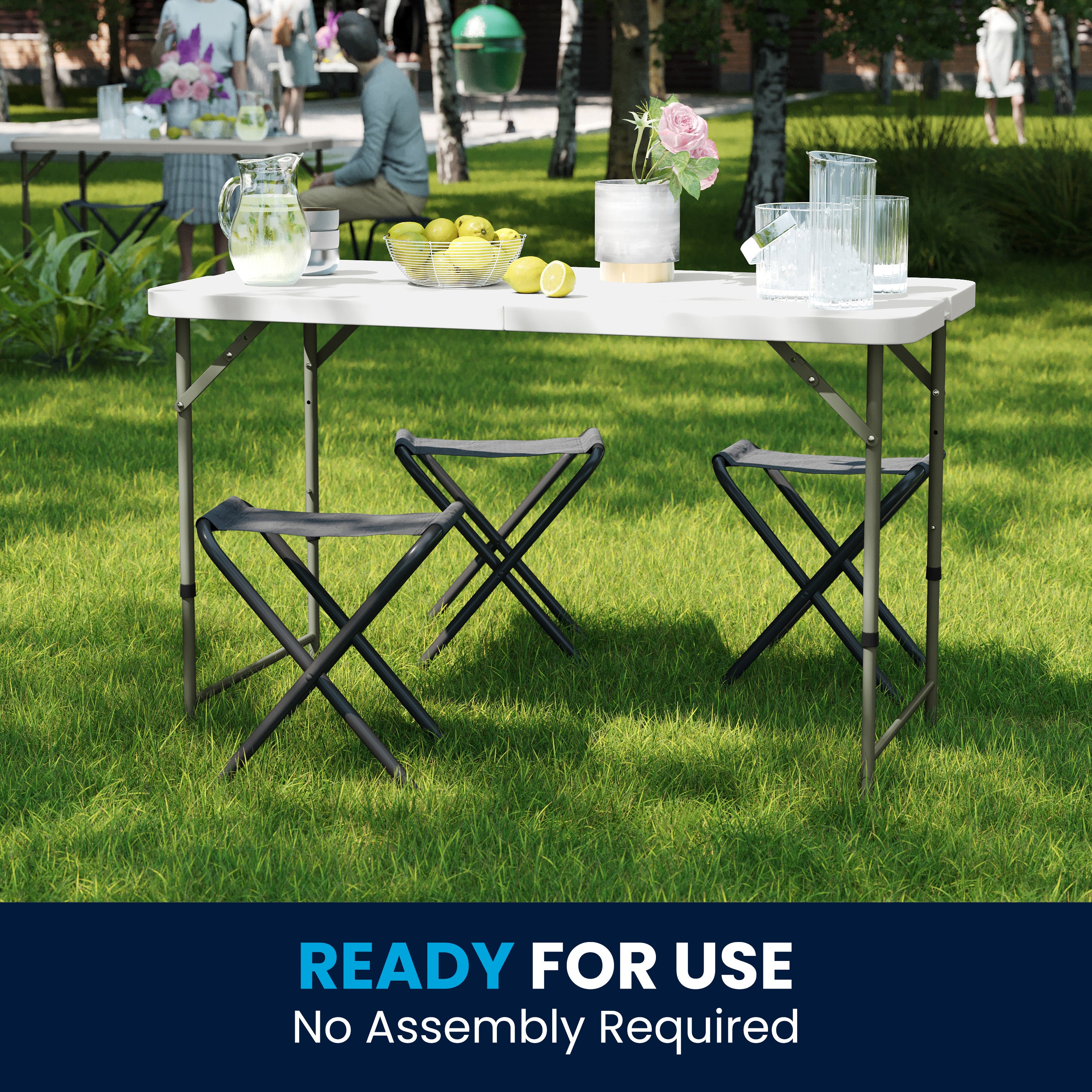 Elon 4-Foot Height Adjustable Bi-Fold Granite White Plastic Folding Table