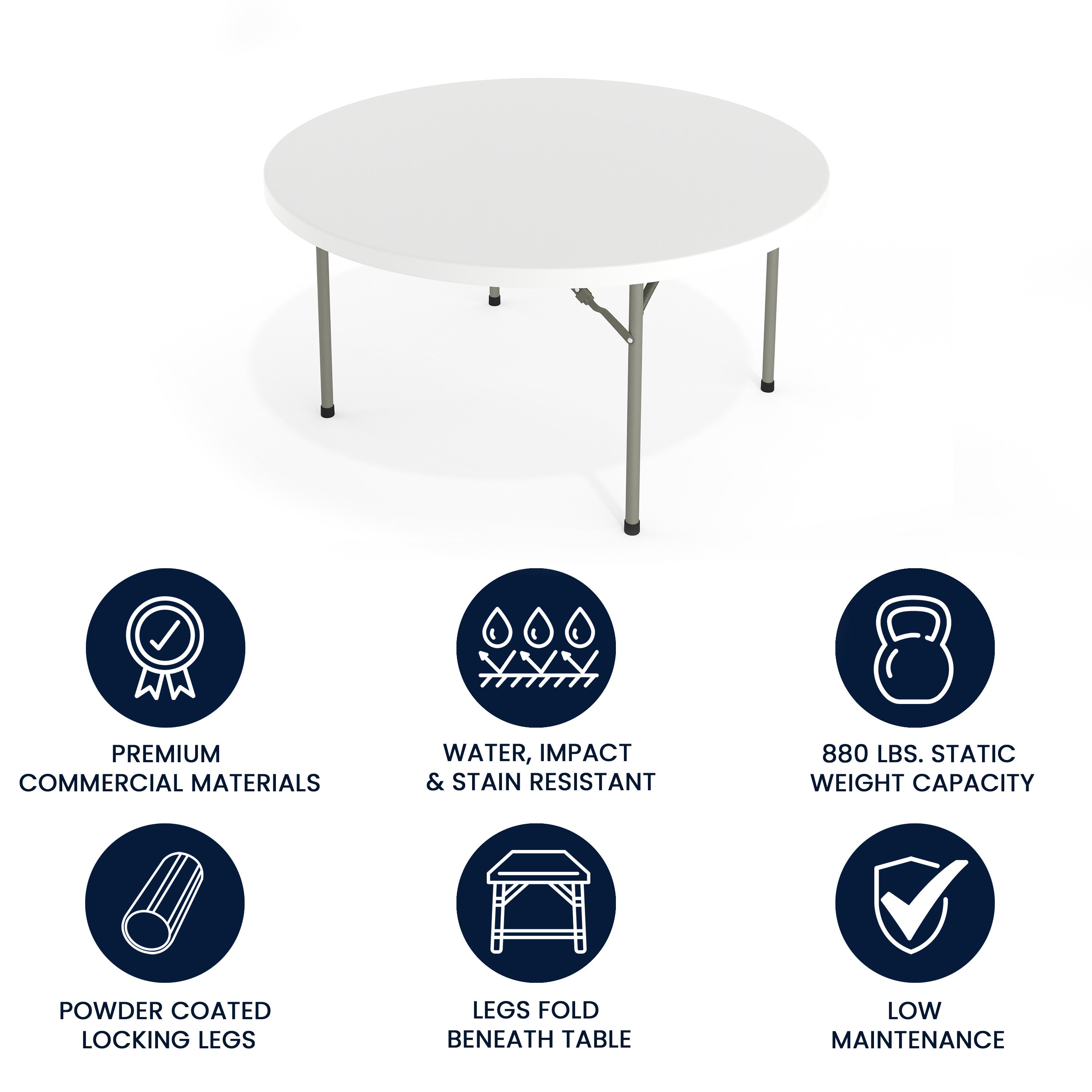 Elon 5-Foot Round Granite White Plastic Folding Table