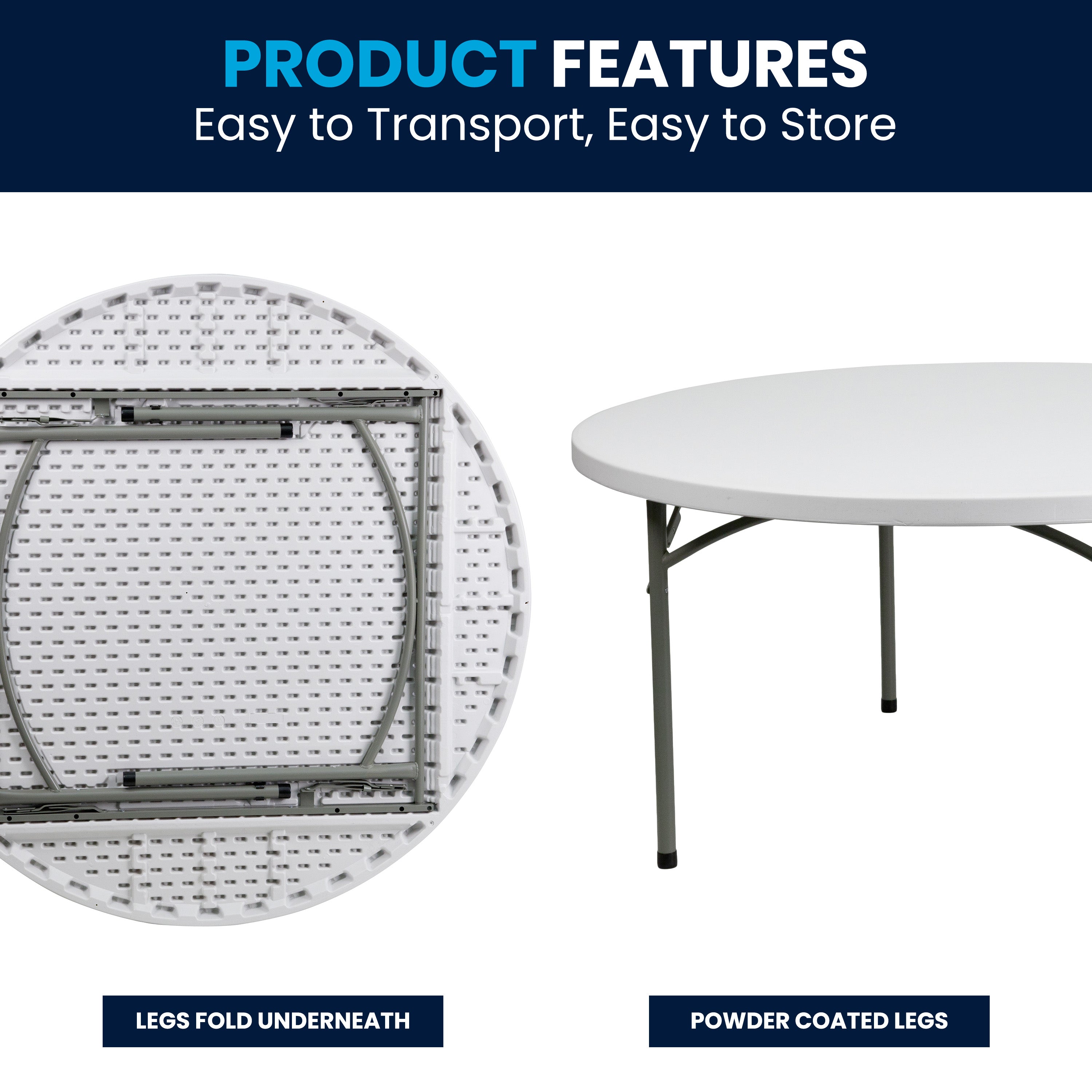 Elon 5-Foot Round Granite White Plastic Folding Table