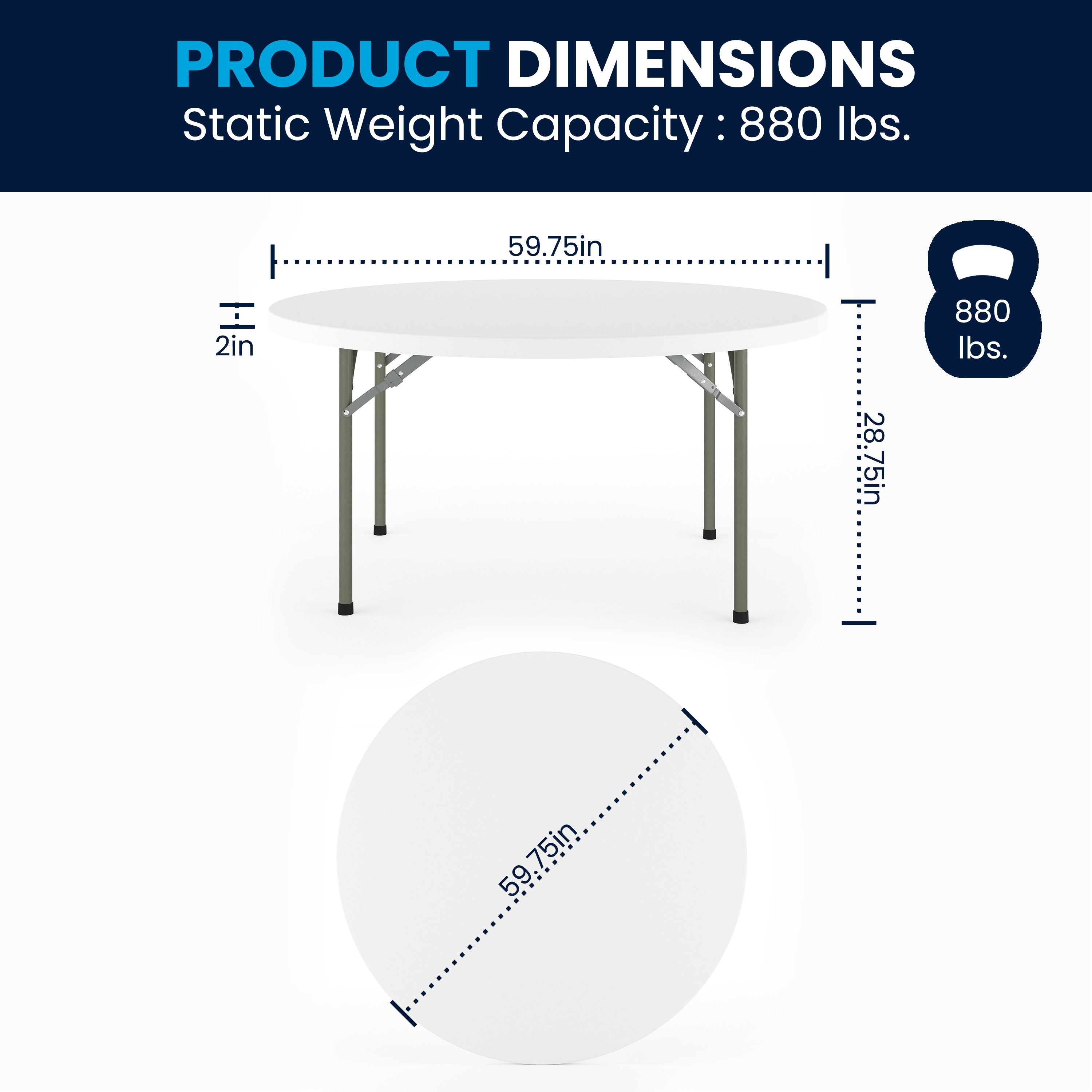 Elon 5-Foot Round Granite White Plastic Folding Table