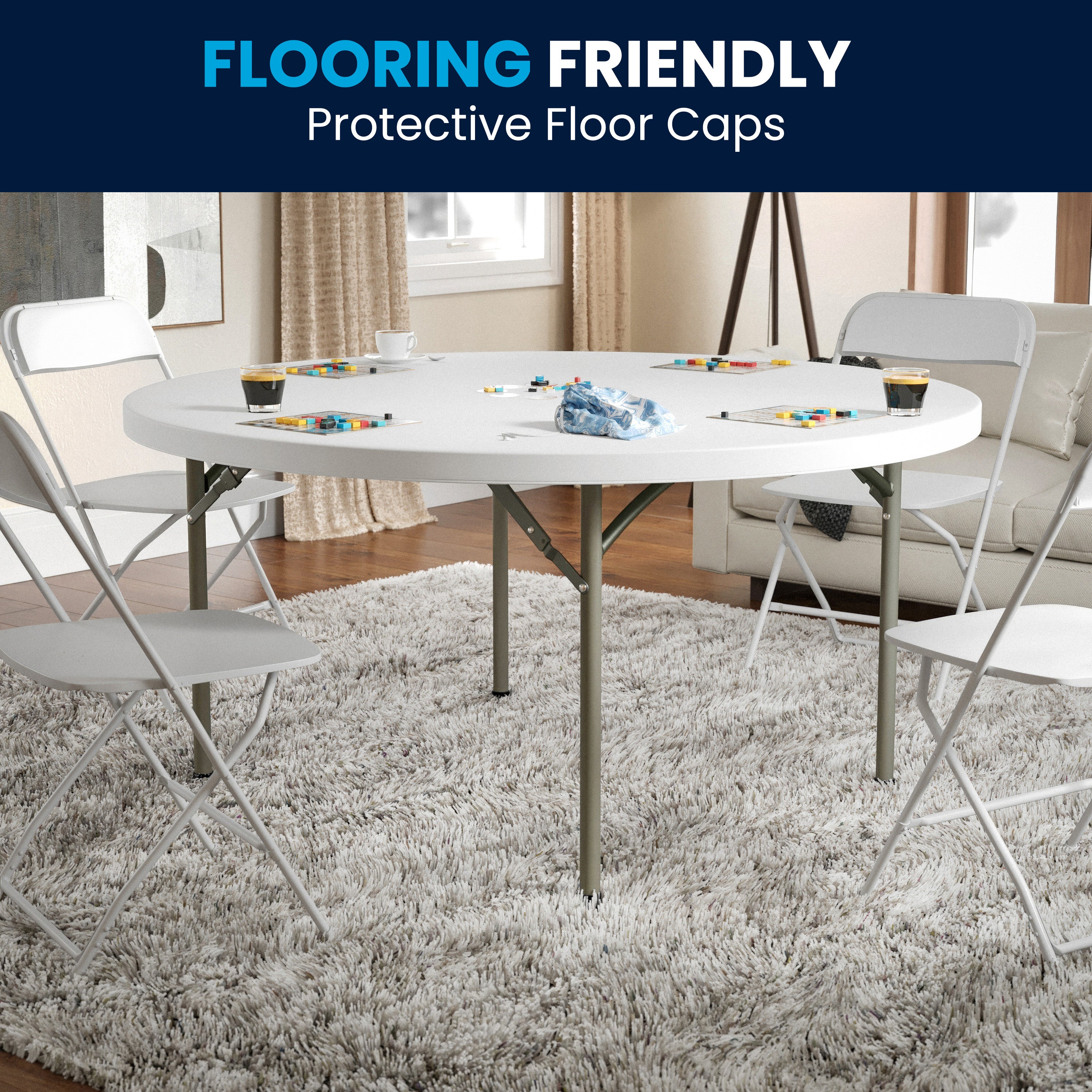 Elon 5-Foot Round Granite White Plastic Folding Table