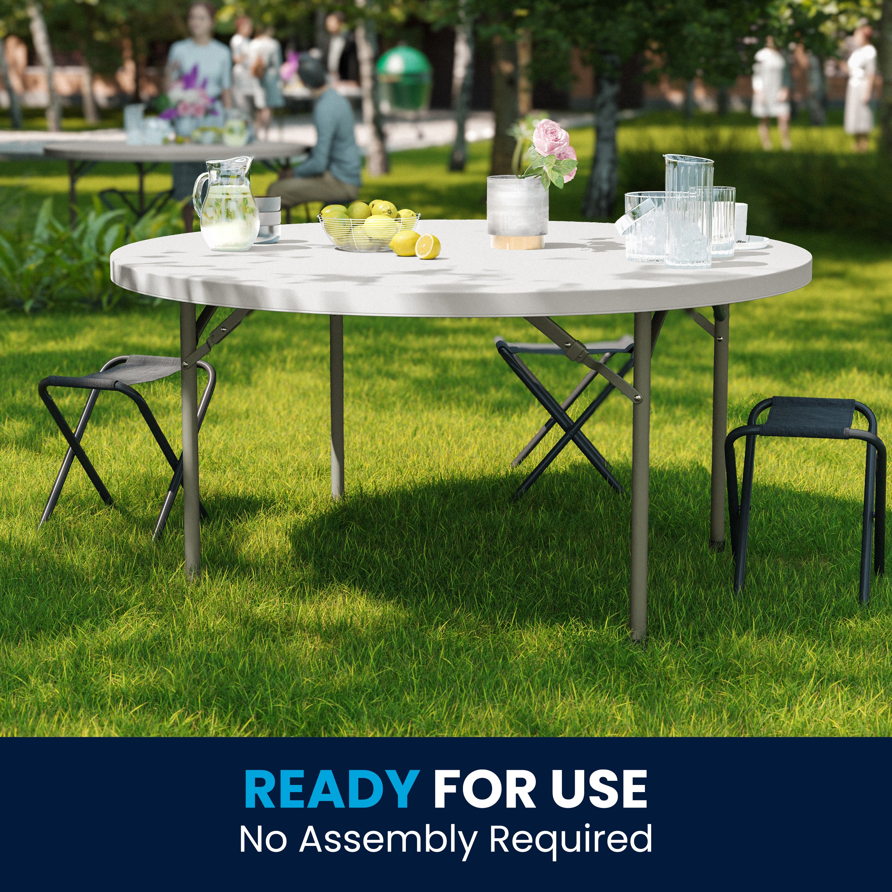 Elon 5-Foot Round Granite White Plastic Folding Table