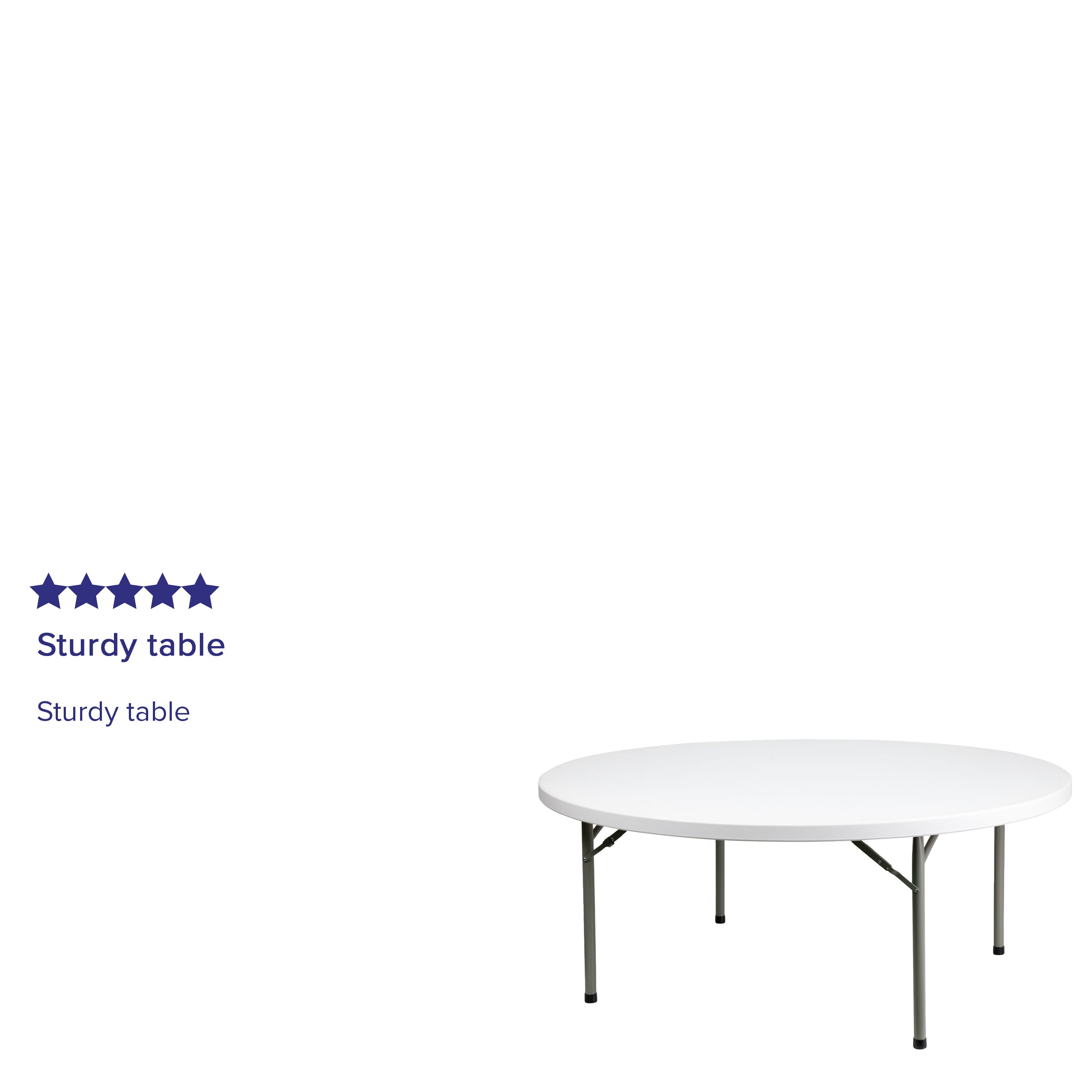 Elon 6-Foot Round Granite White Plastic Folding Table