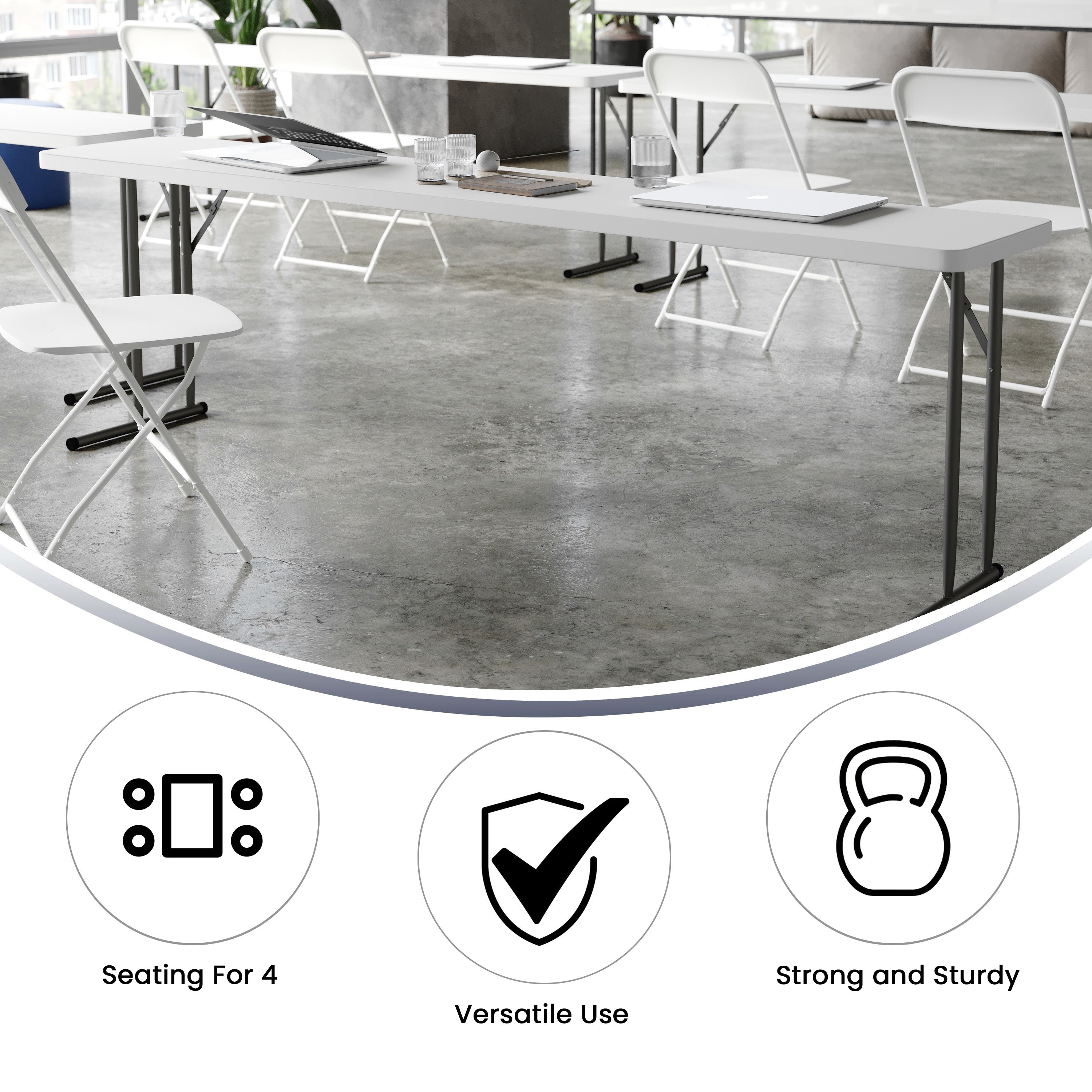 Elon 8-Foot Granite White Plastic Folding Training Table