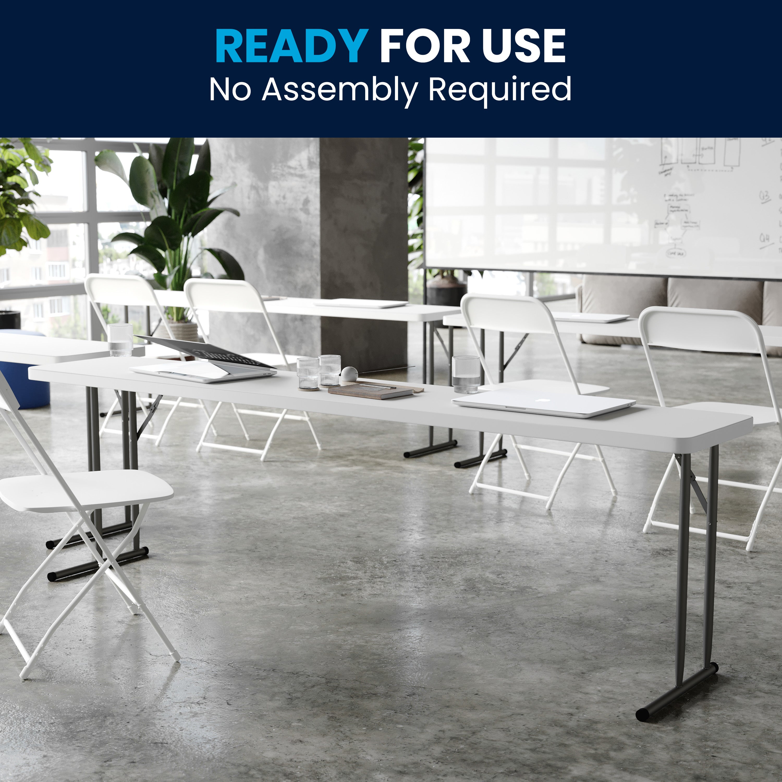 Elon 8-Foot Granite White Plastic Folding Training Table
