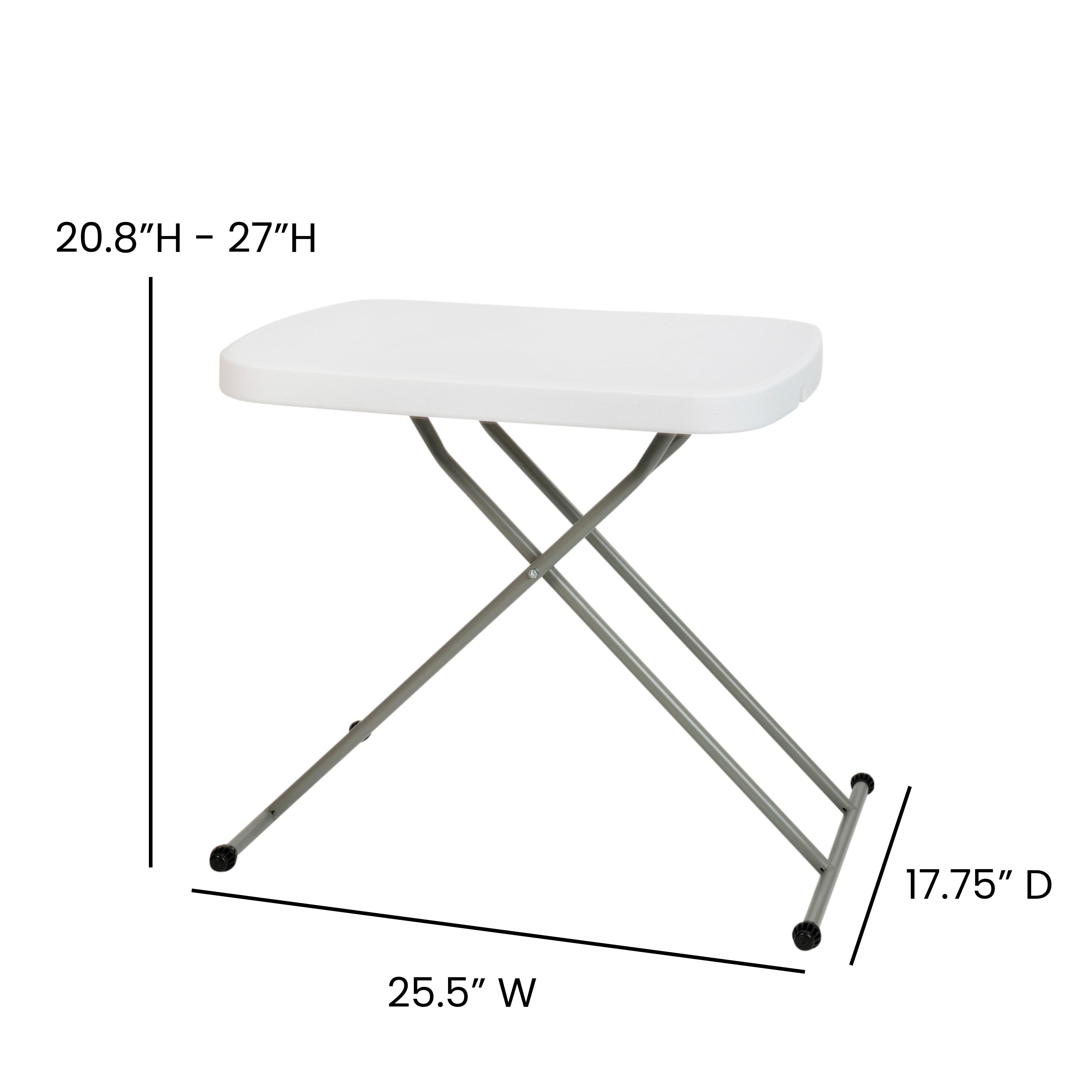 Elon 26 Inch Granite White Indoor/Outdoor Plastic Folding Table, Adjustable Height Commercial Grade Side Table, Laptop Table, TV Tray