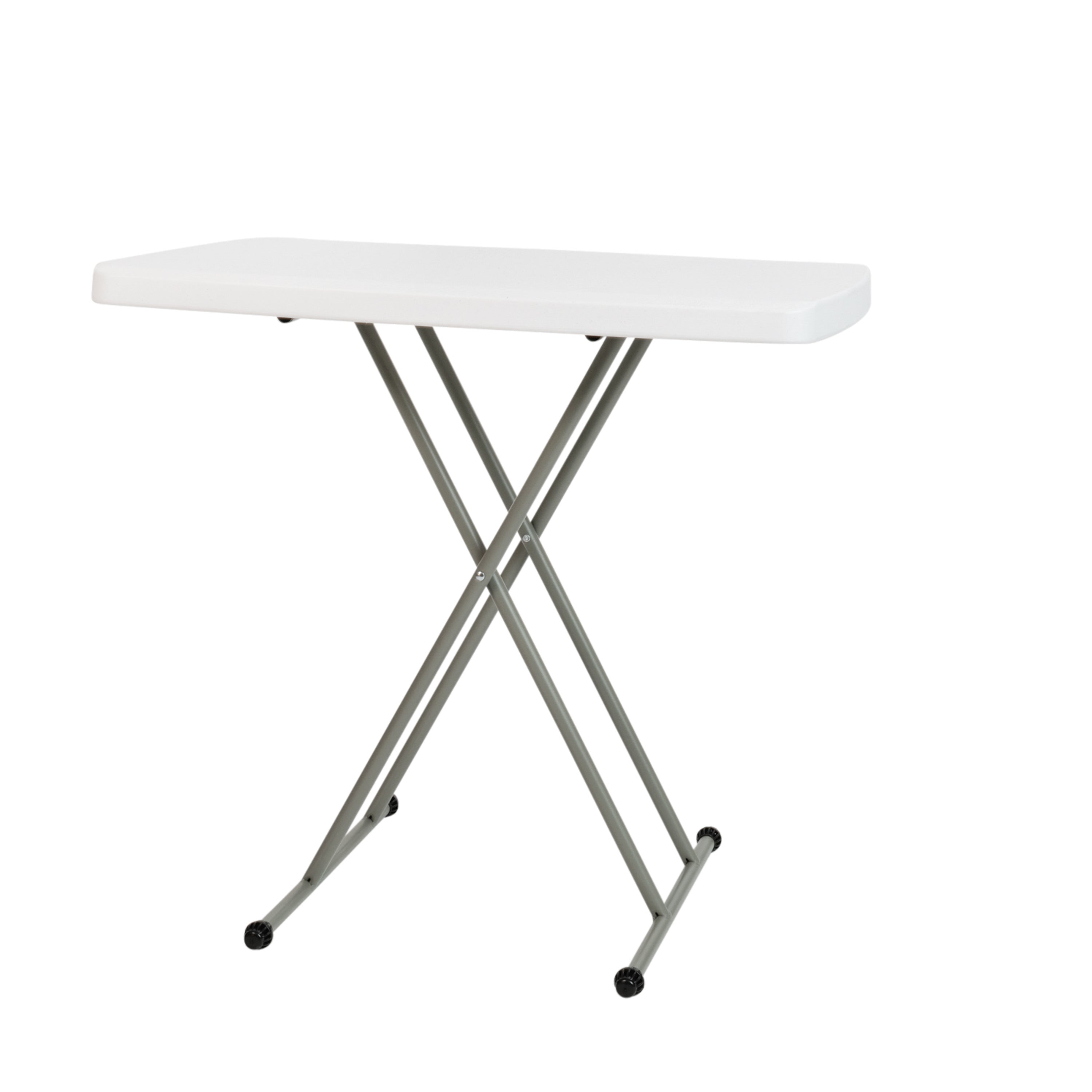 Elon 30 Inch Granite White Indoor/Outdoor Plastic Folding Table, Adjustable Height Commercial Grade Side Table, Laptop Table, TV Tray