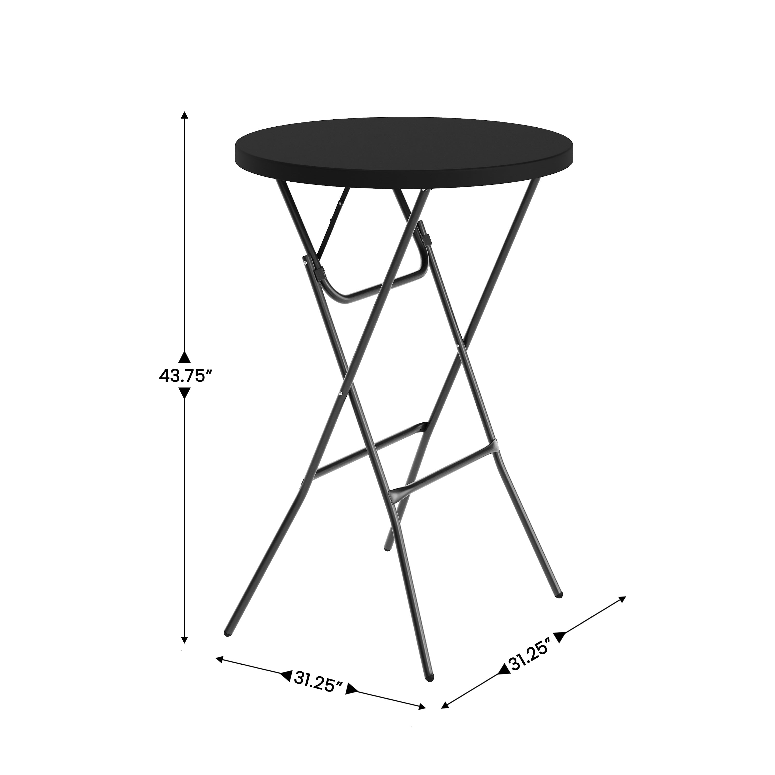 Elon Commercial Grade 2.6-Foot Round Black Indoor/Outdoor Plastic Bar Height Folding Table