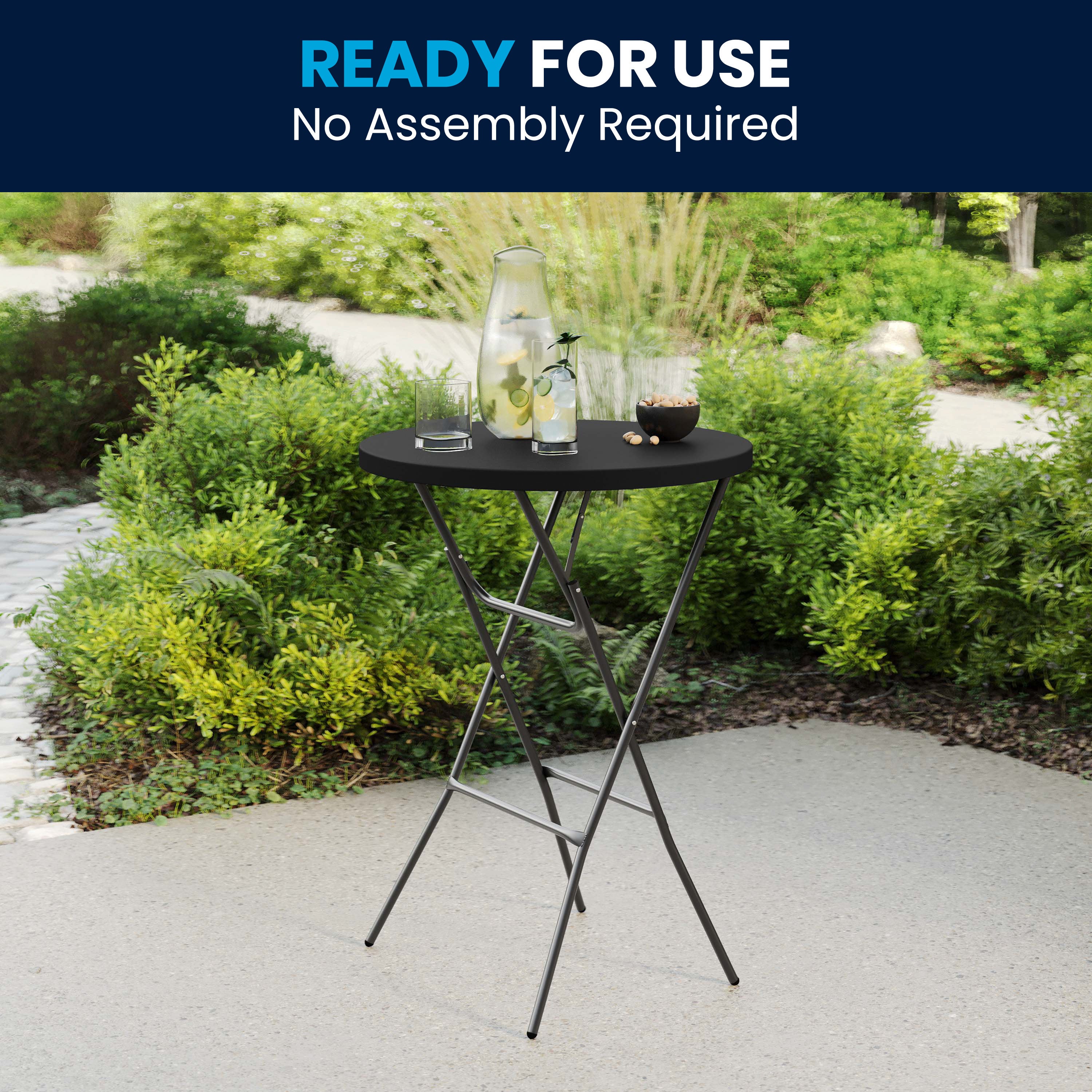 Elon Commercial Grade 2.6-Foot Round Black Indoor/Outdoor Plastic Bar Height Folding Table