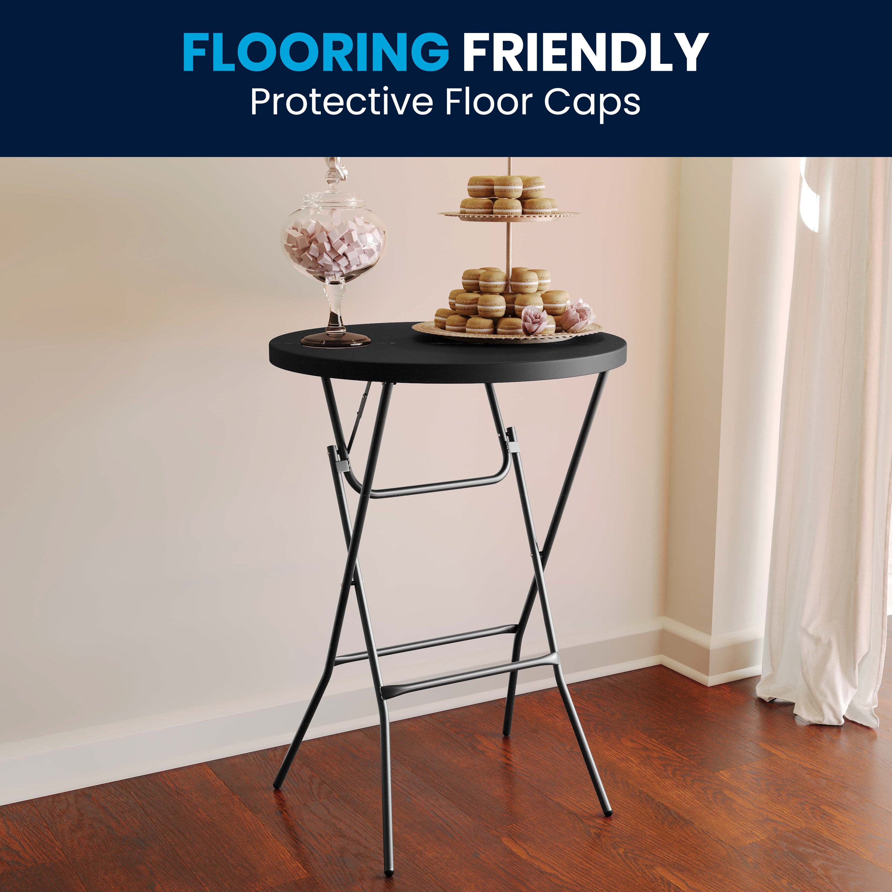 Elon Commercial Grade 2.6-Foot Round Black Indoor/Outdoor Plastic Bar Height Folding Table