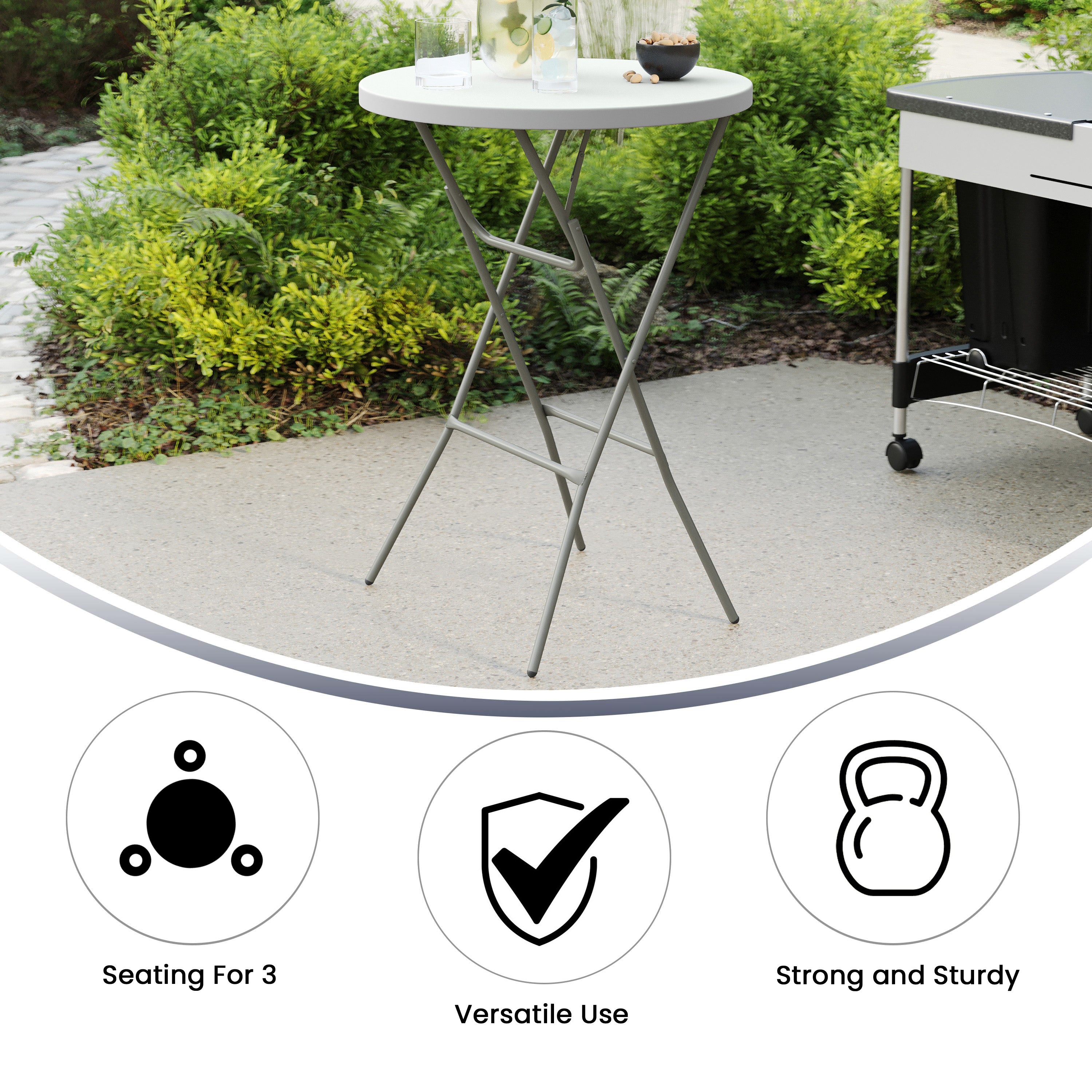 Elon 2.6-Foot Round Granite White Plastic Bar Height Folding Table