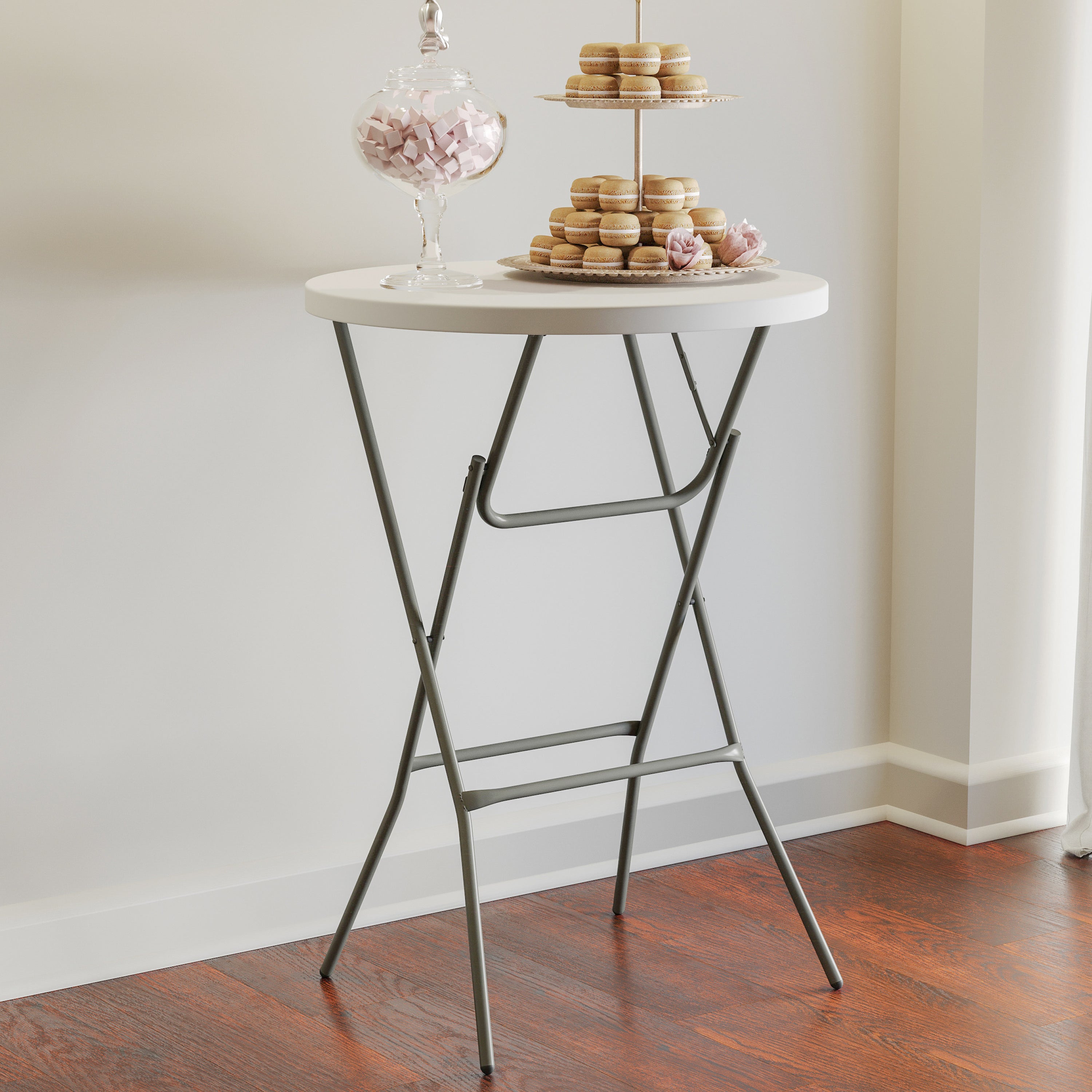 Elon 2.6-Foot Round Granite White Plastic Bar Height Folding Table