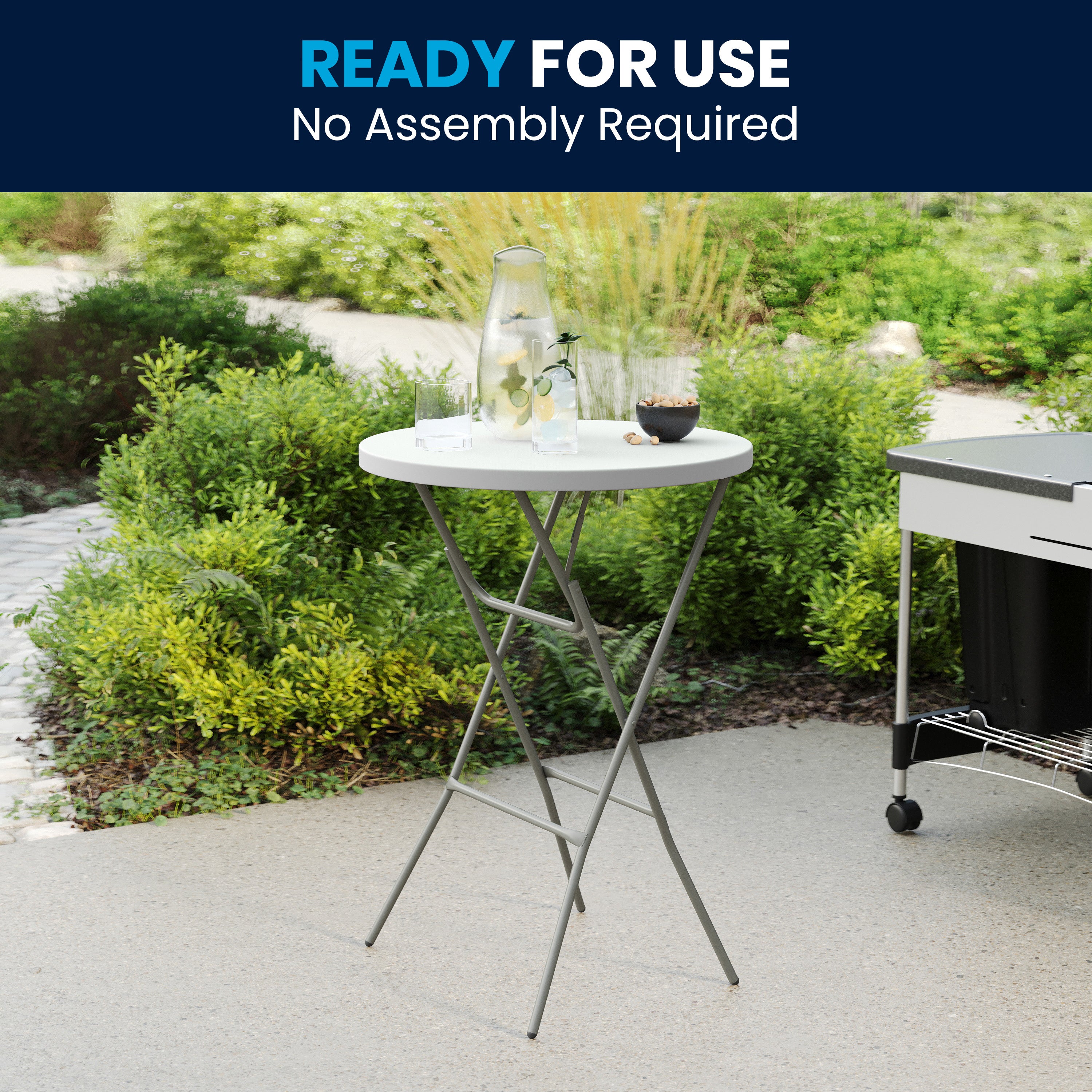 Elon 2.6-Foot Round Granite White Plastic Bar Height Folding Table