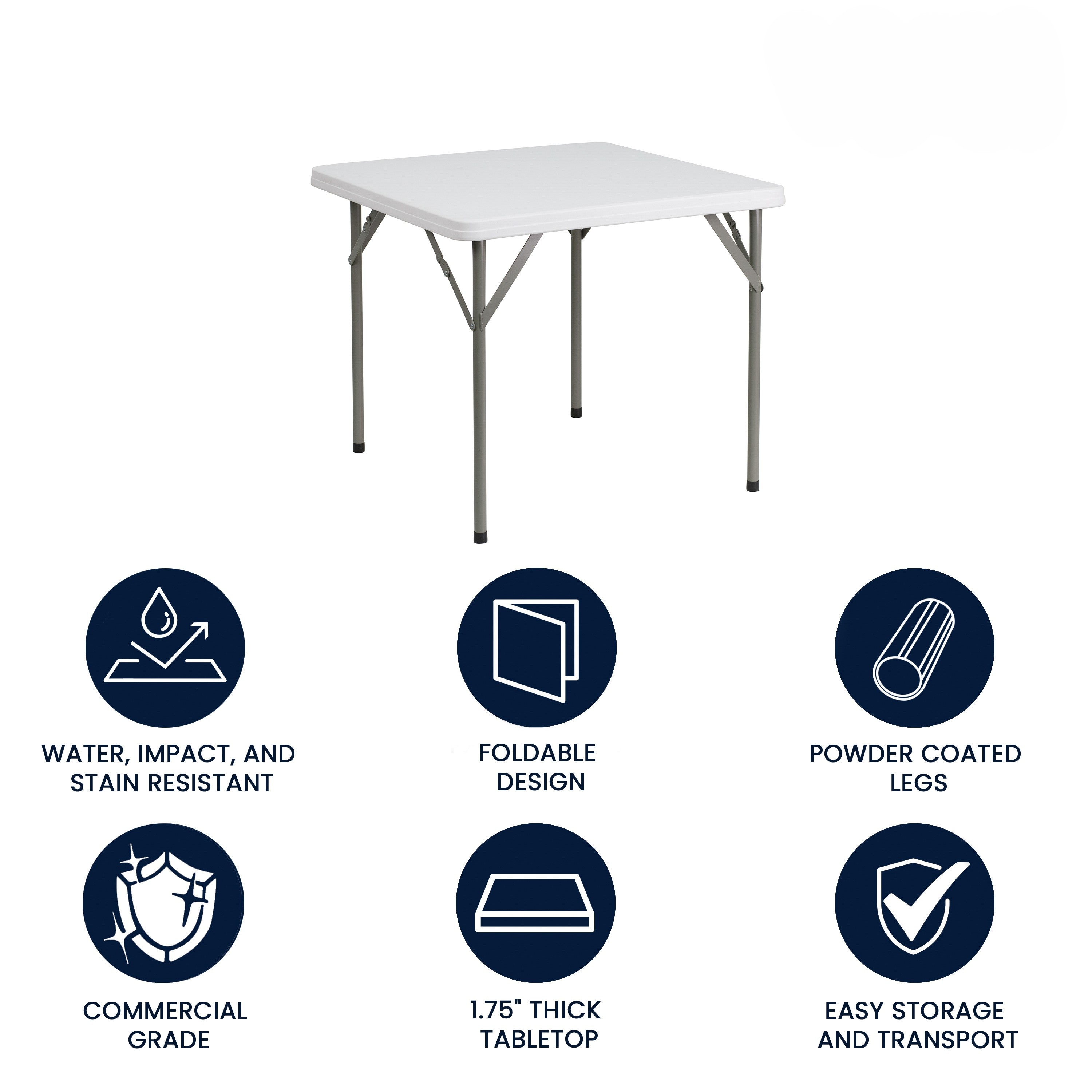 Elon 34.25" Square Granite White Plastic Folding Table