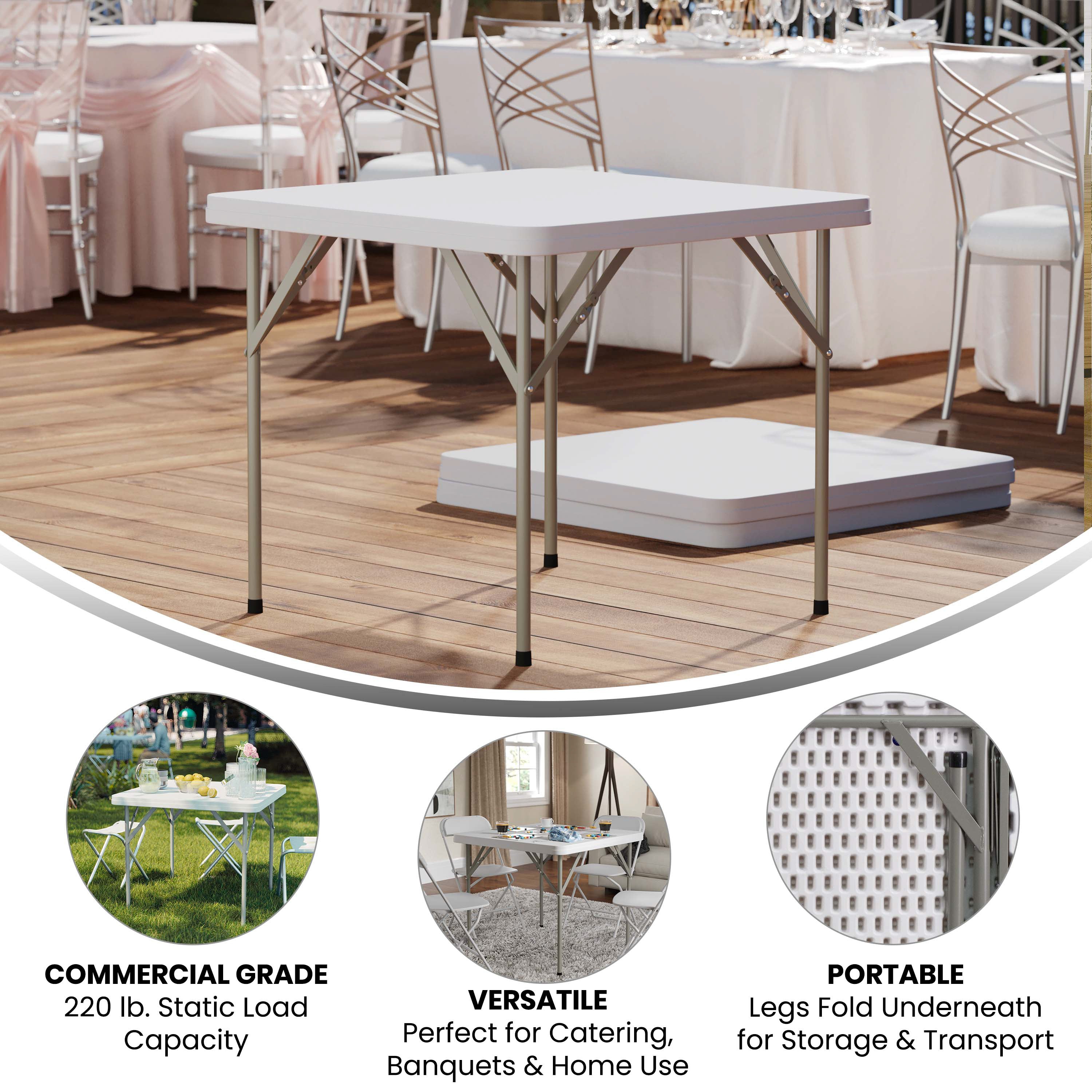 Elon 34.25" Square Granite White Plastic Folding Table