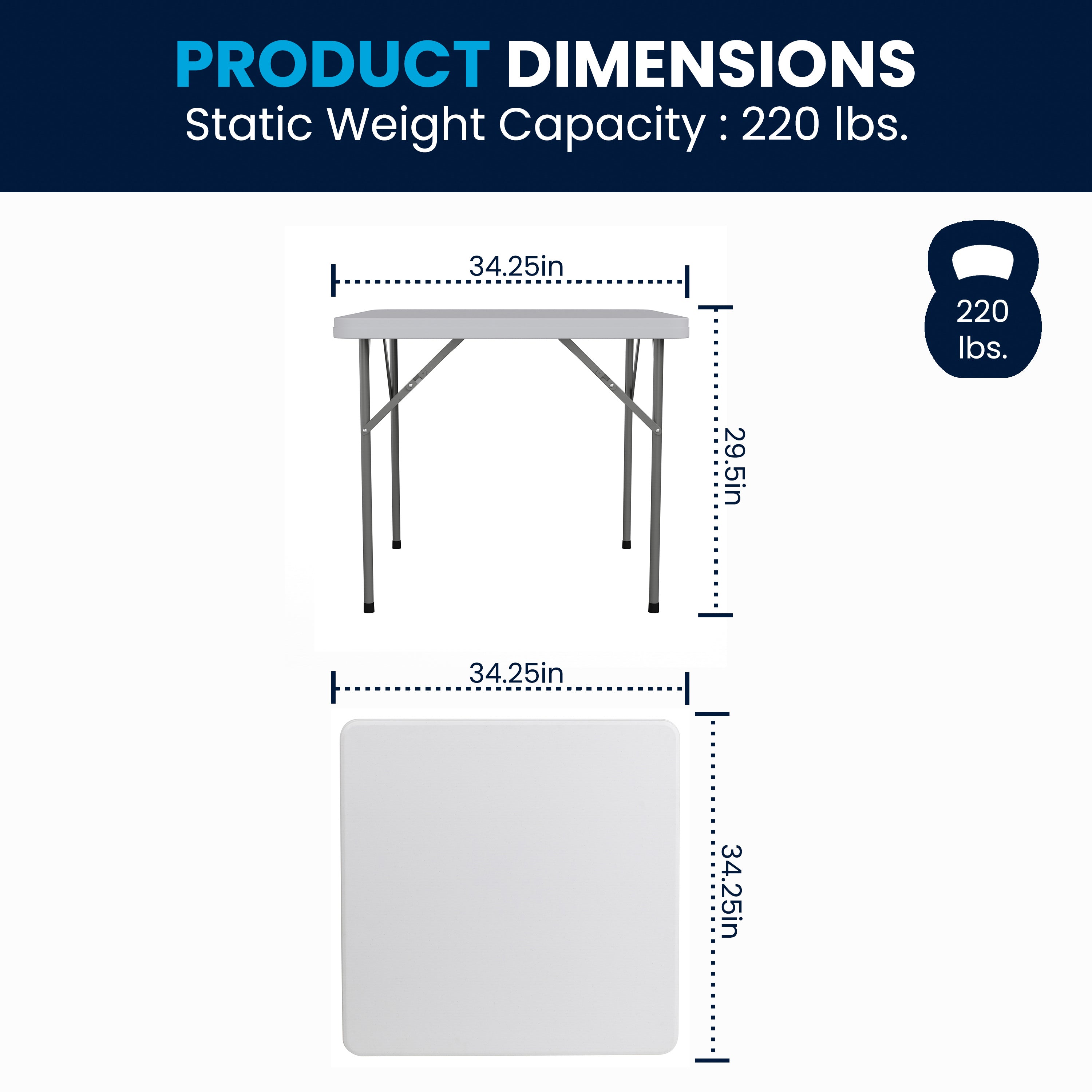 Elon 34.25" Square Granite White Plastic Folding Table