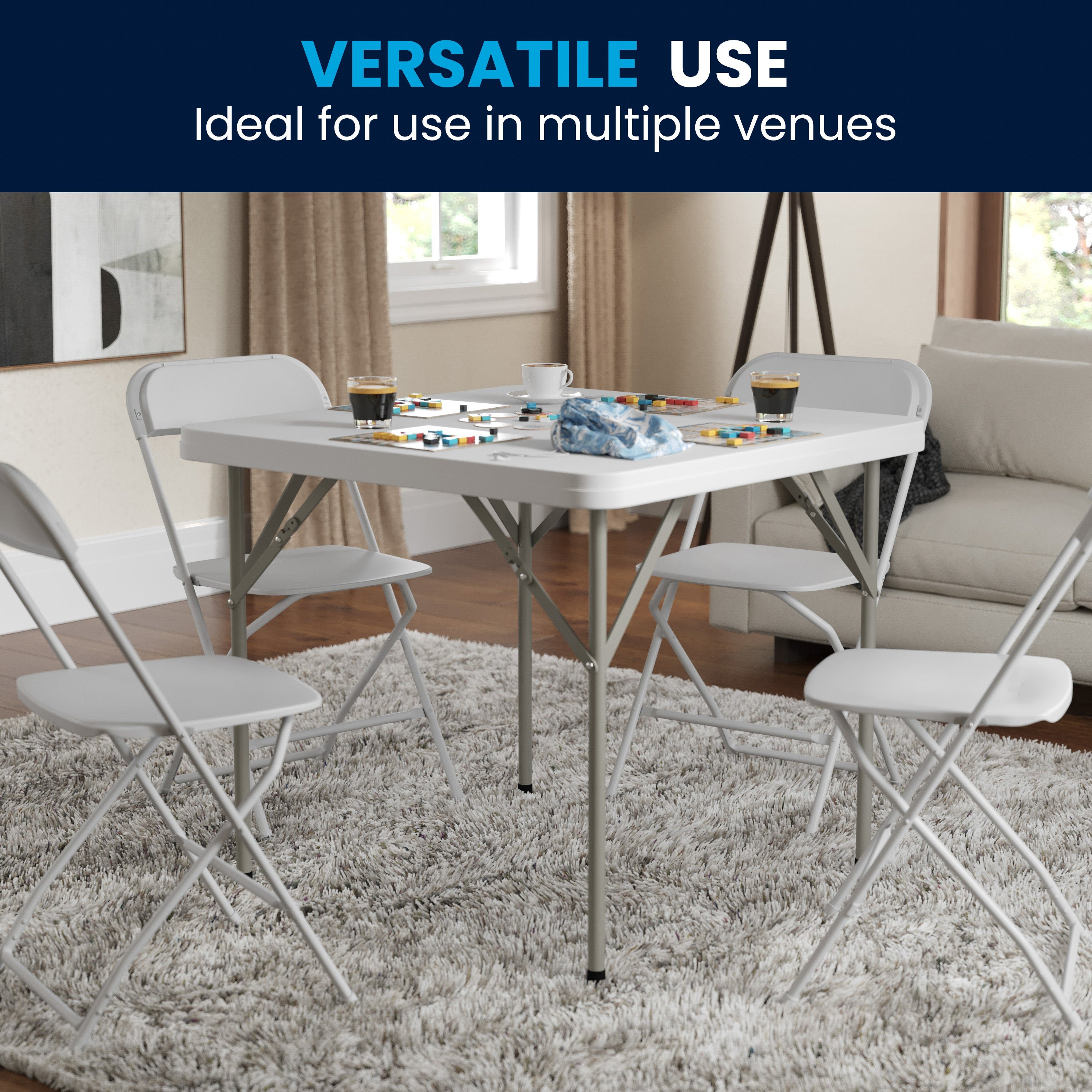 Elon 34.25" Square Granite White Plastic Folding Table