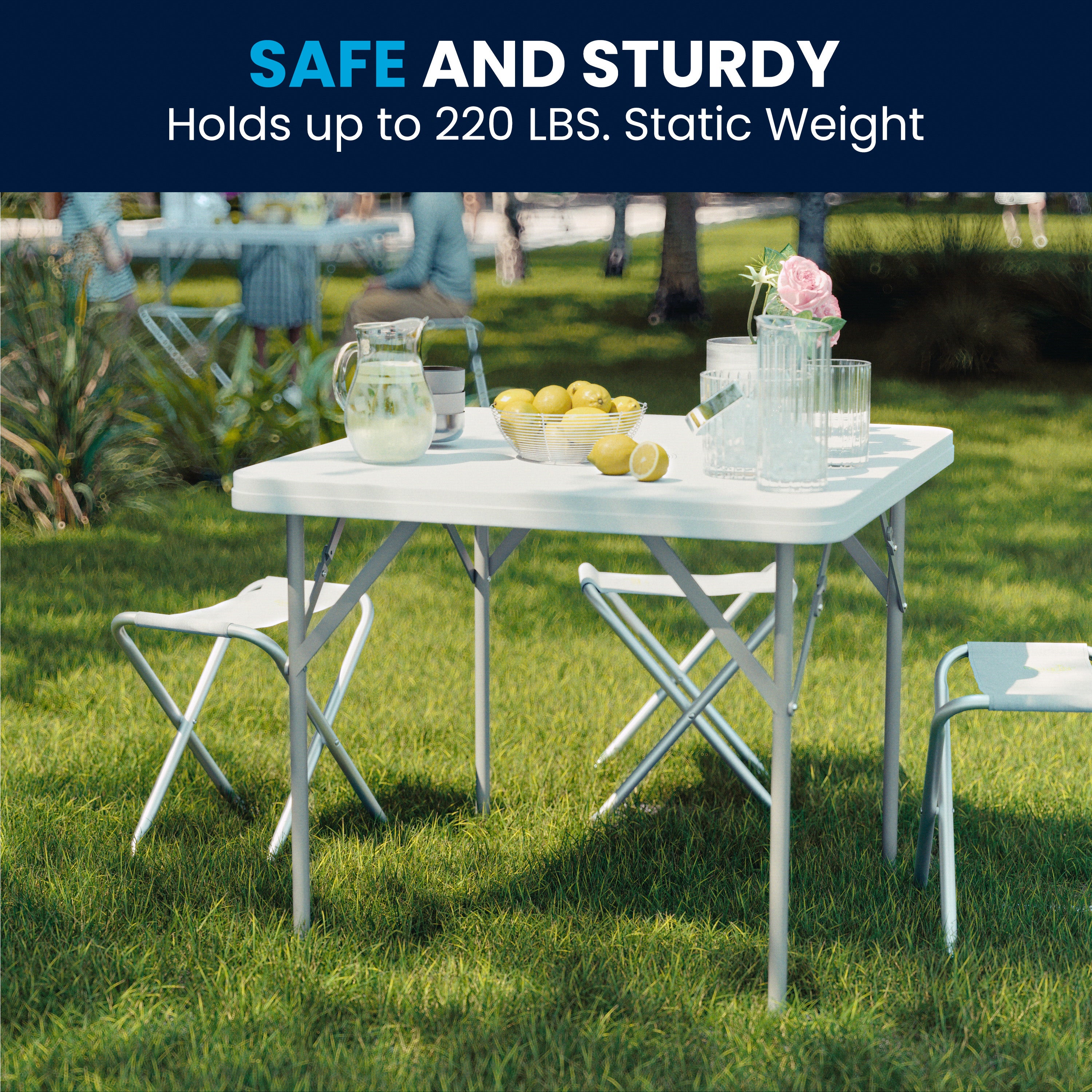 Elon 34.25" Square Granite White Plastic Folding Table