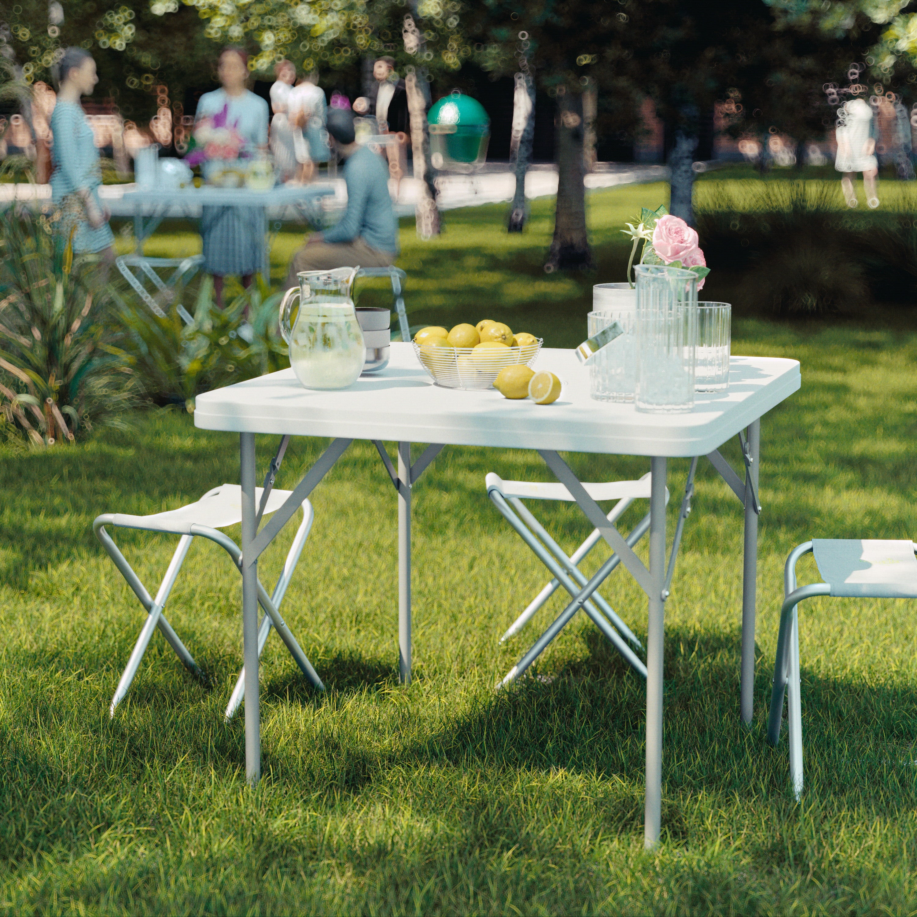 Elon 34.25" Square Granite White Plastic Folding Table