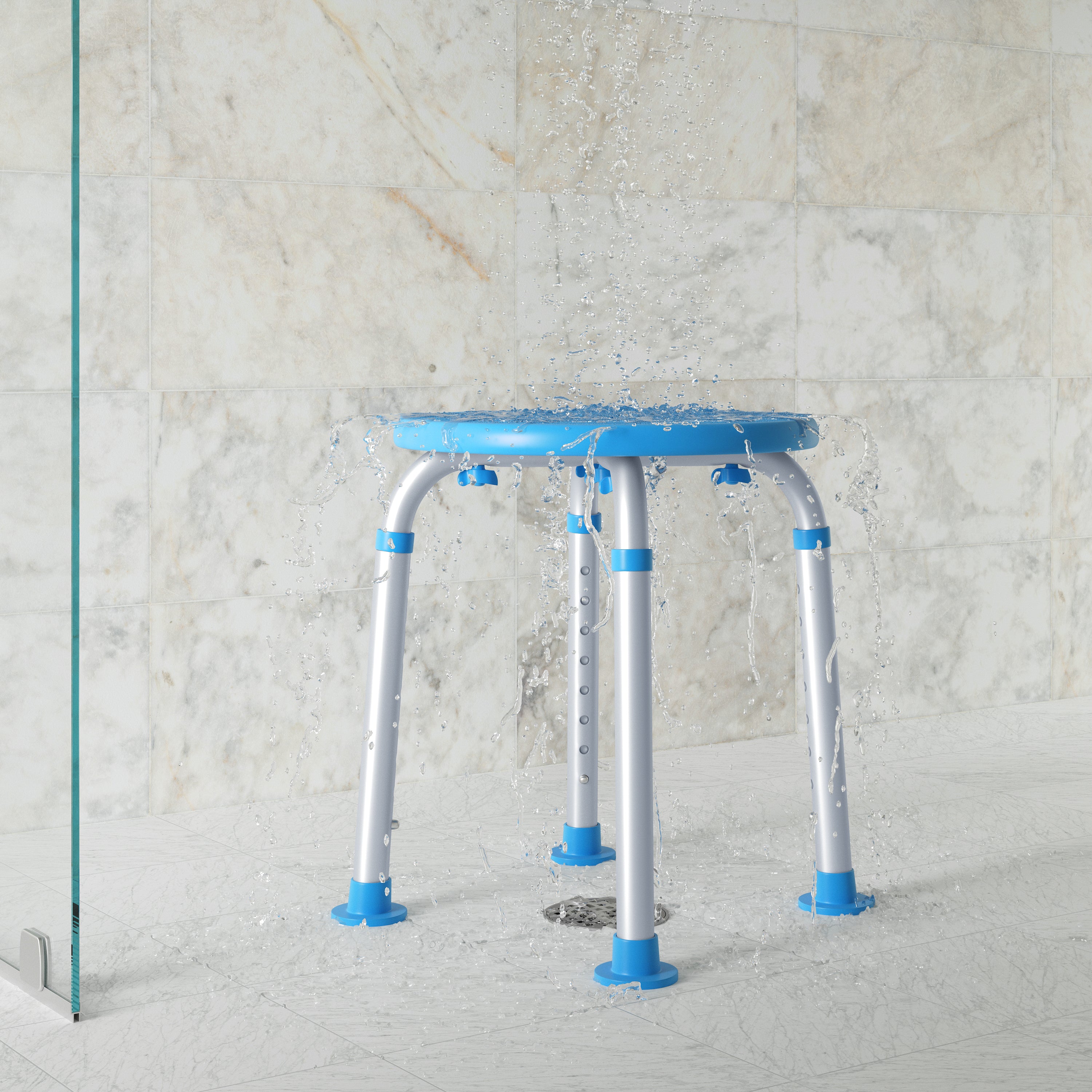 HERCULES Adjustable Bath & Shower Stool with Height-Adjust Frame, 300 lbs. Static Weight Capacity, and Tool-Free Assembly in Blue