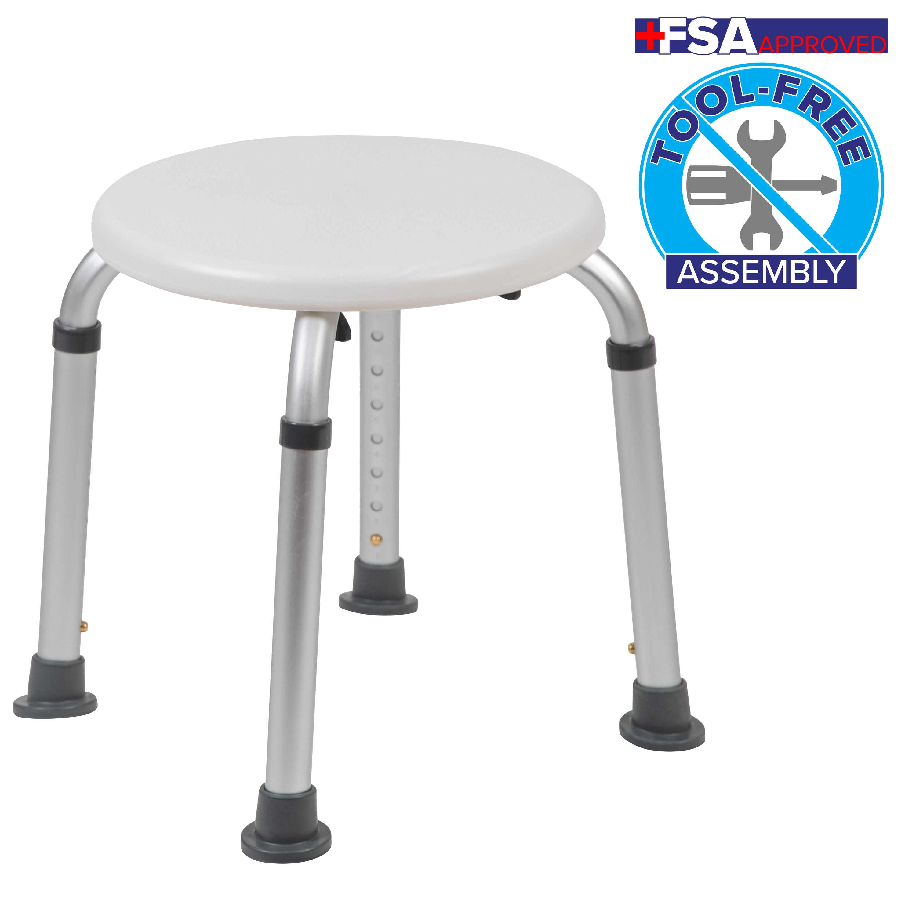 HERCULES Series Tool-Free and Quick Assembly, 300 Lb. Capacity, Adjustable White Bath & Shower Stool