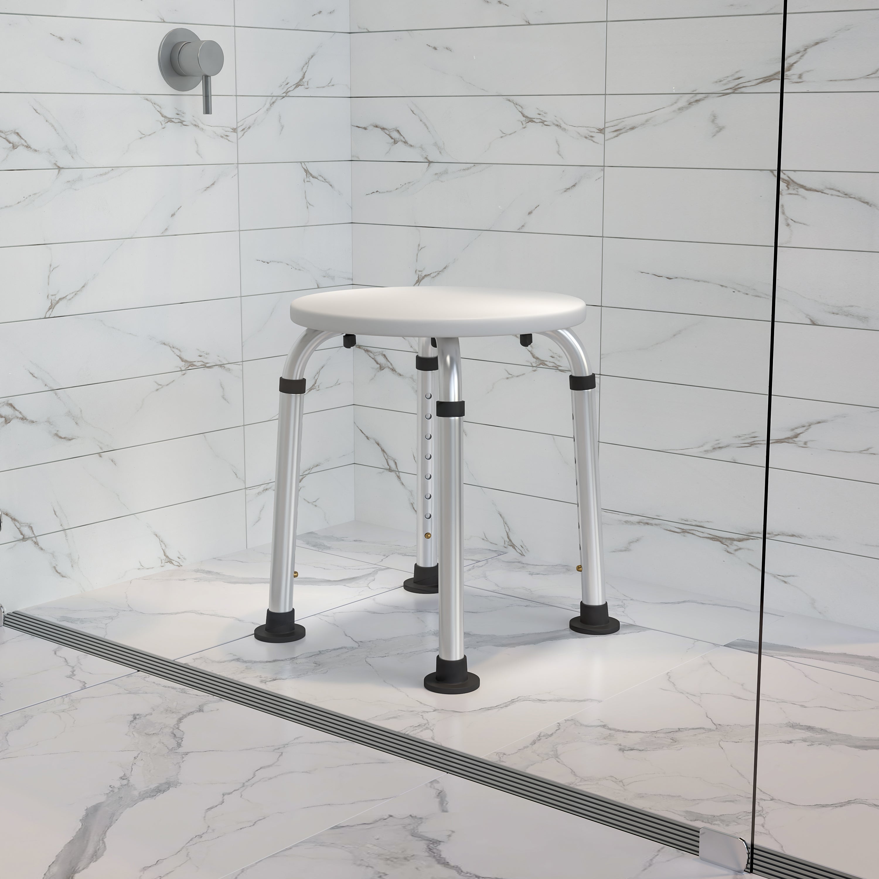 HERCULES Series Tool-Free and Quick Assembly, 300 Lb. Capacity, Adjustable White Bath & Shower Stool