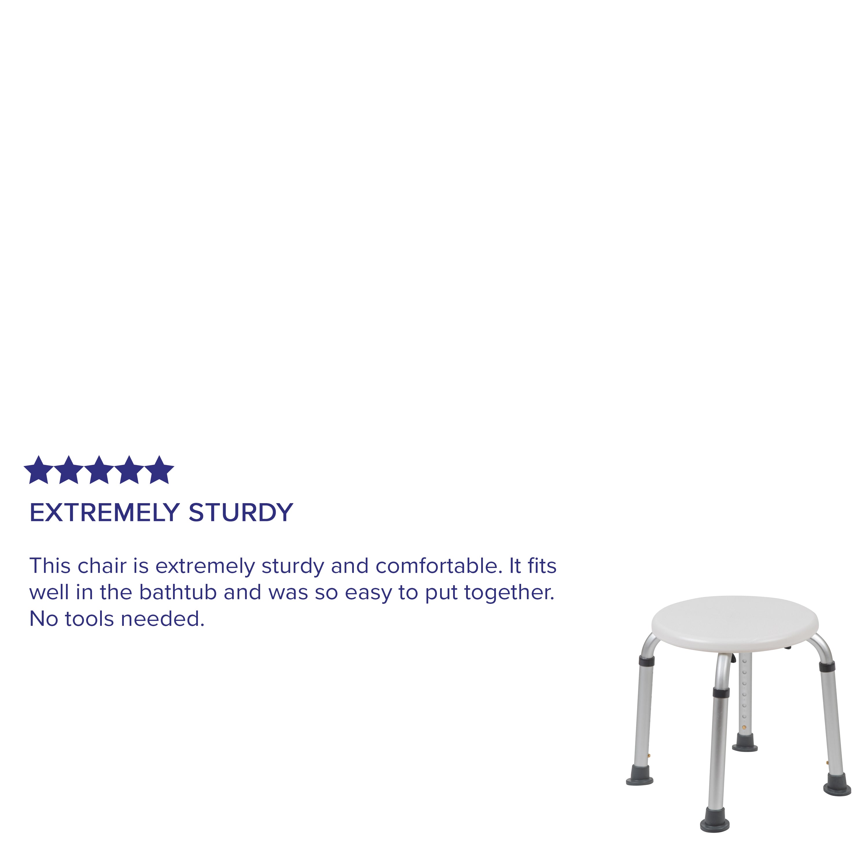 HERCULES Series Tool-Free and Quick Assembly, 300 Lb. Capacity, Adjustable White Bath & Shower Stool