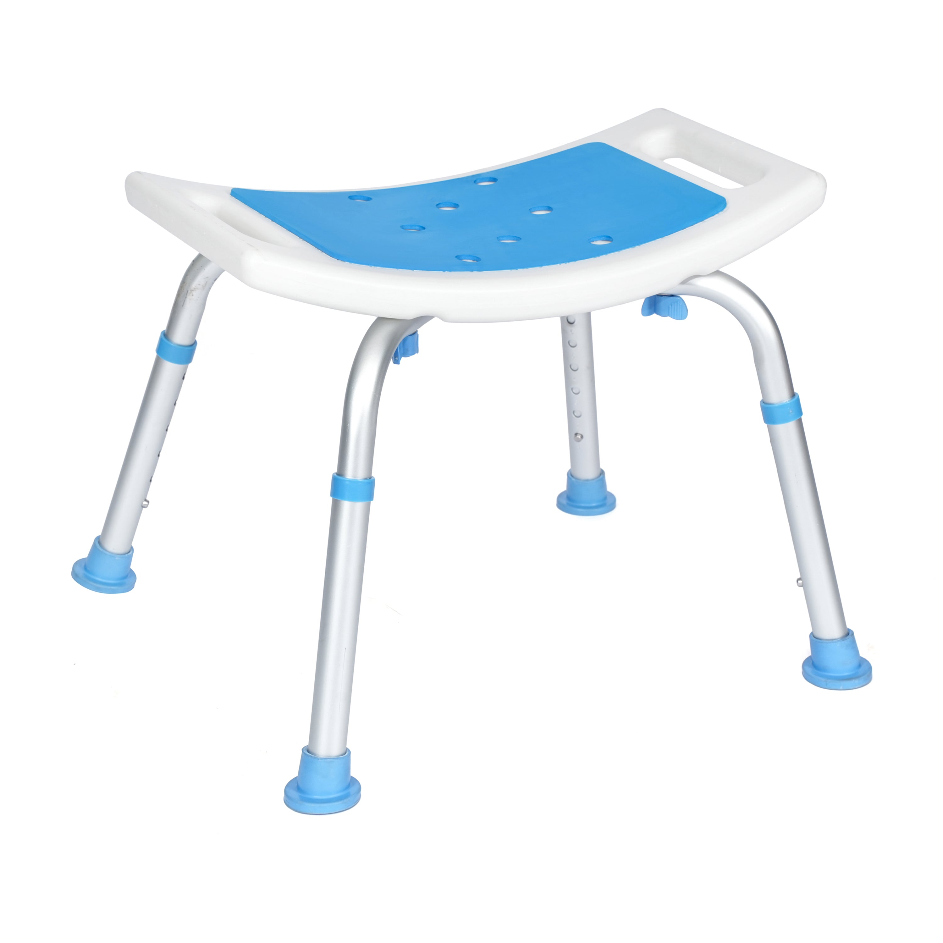 HERCULES Padded Shower Stool with Adjustable Height, Non-Slip Feet and Seat Pad in White/Blue