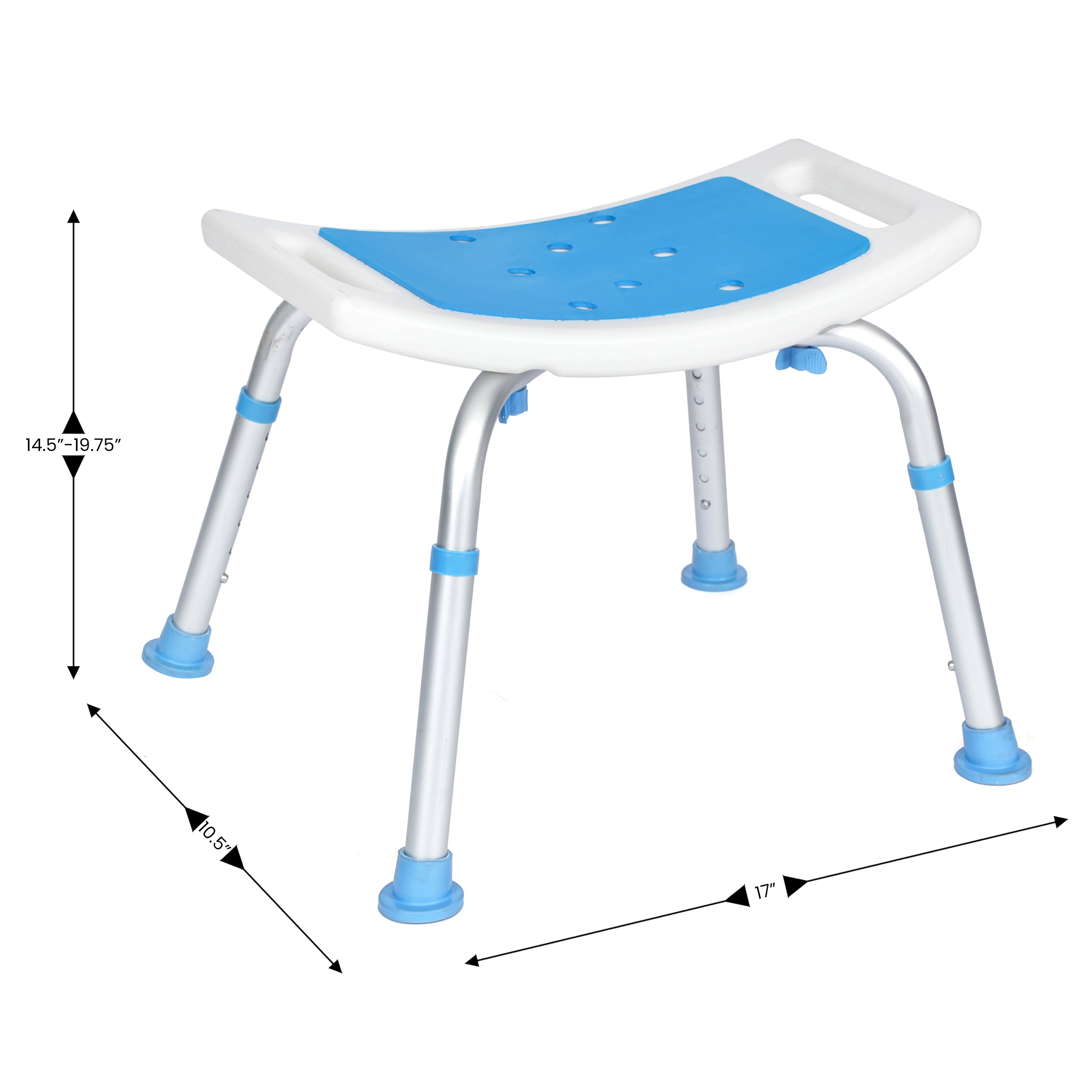 HERCULES Padded Shower Stool with Adjustable Height, Non-Slip Feet and Seat Pad in White/Blue