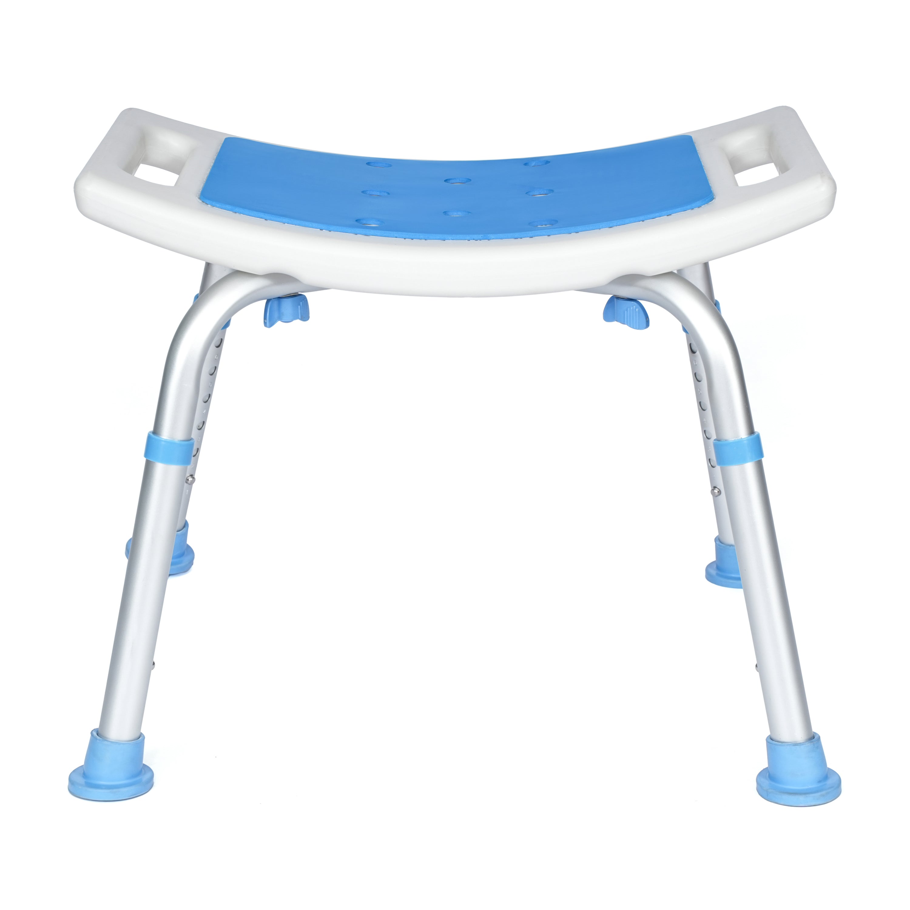 HERCULES Padded Shower Stool with Adjustable Height, Non-Slip Feet and Seat Pad in White/Blue