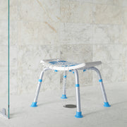 HERCULES Padded Shower Stool with Adjustable Height, Non-Slip Feet and Seat Pad in White/Blue