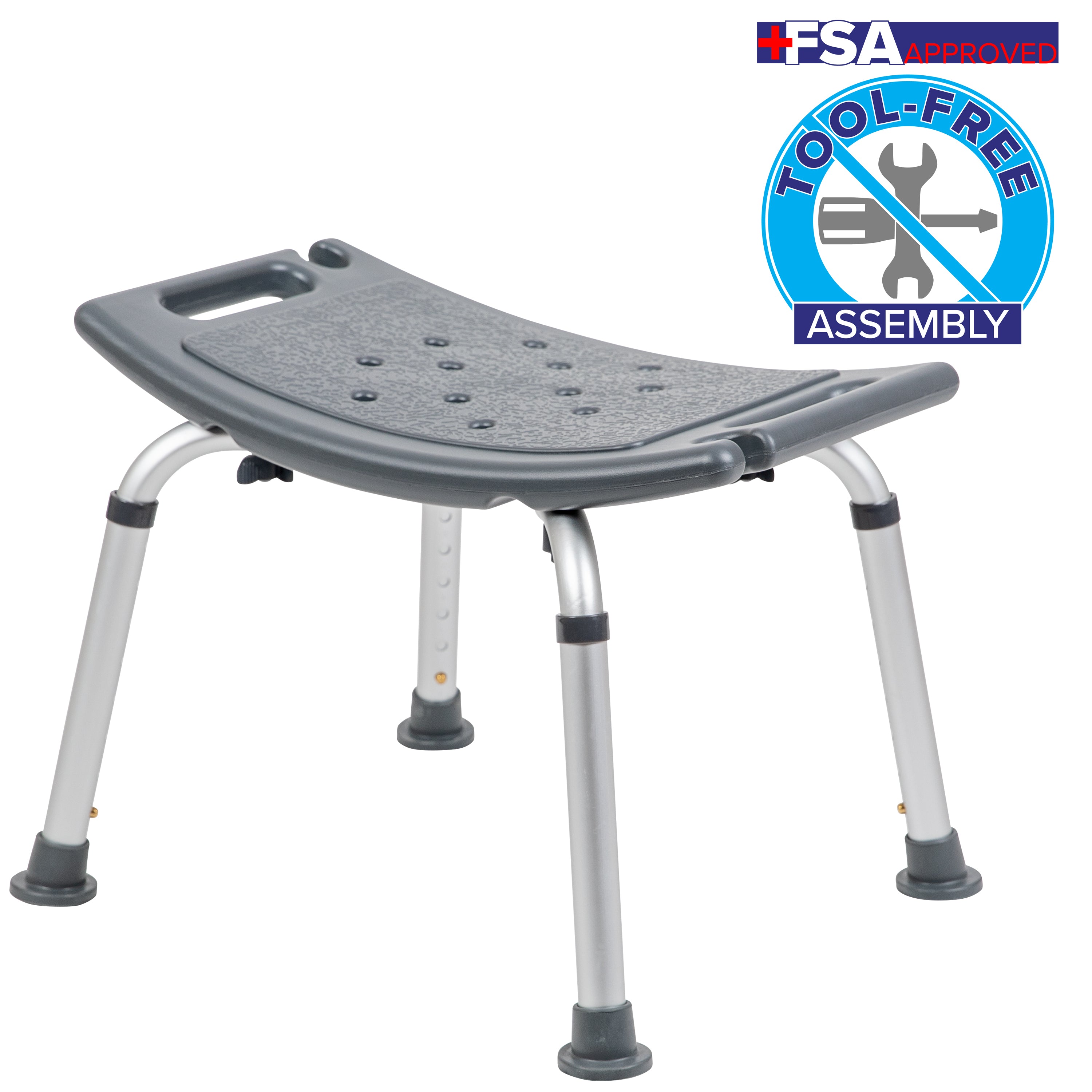 HERCULES Series Tool-Free and Quick Assembly, 300 Lb. Capacity, Adjustable Gray Bath & Shower Chair with Non-slip Feet