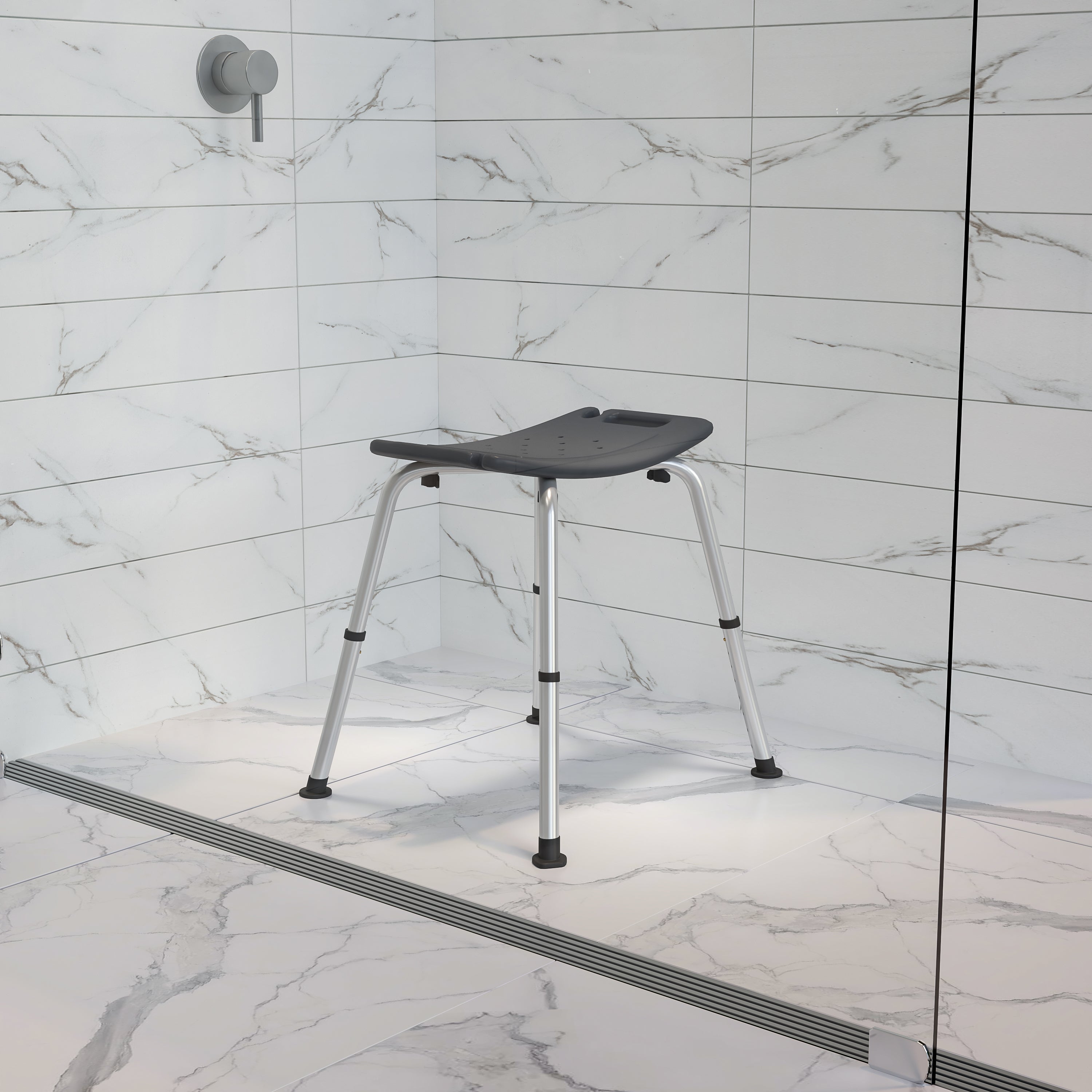 HERCULES Series Tool-Free and Quick Assembly, 300 Lb. Capacity, Adjustable Gray Bath & Shower Chair with Non-slip Feet