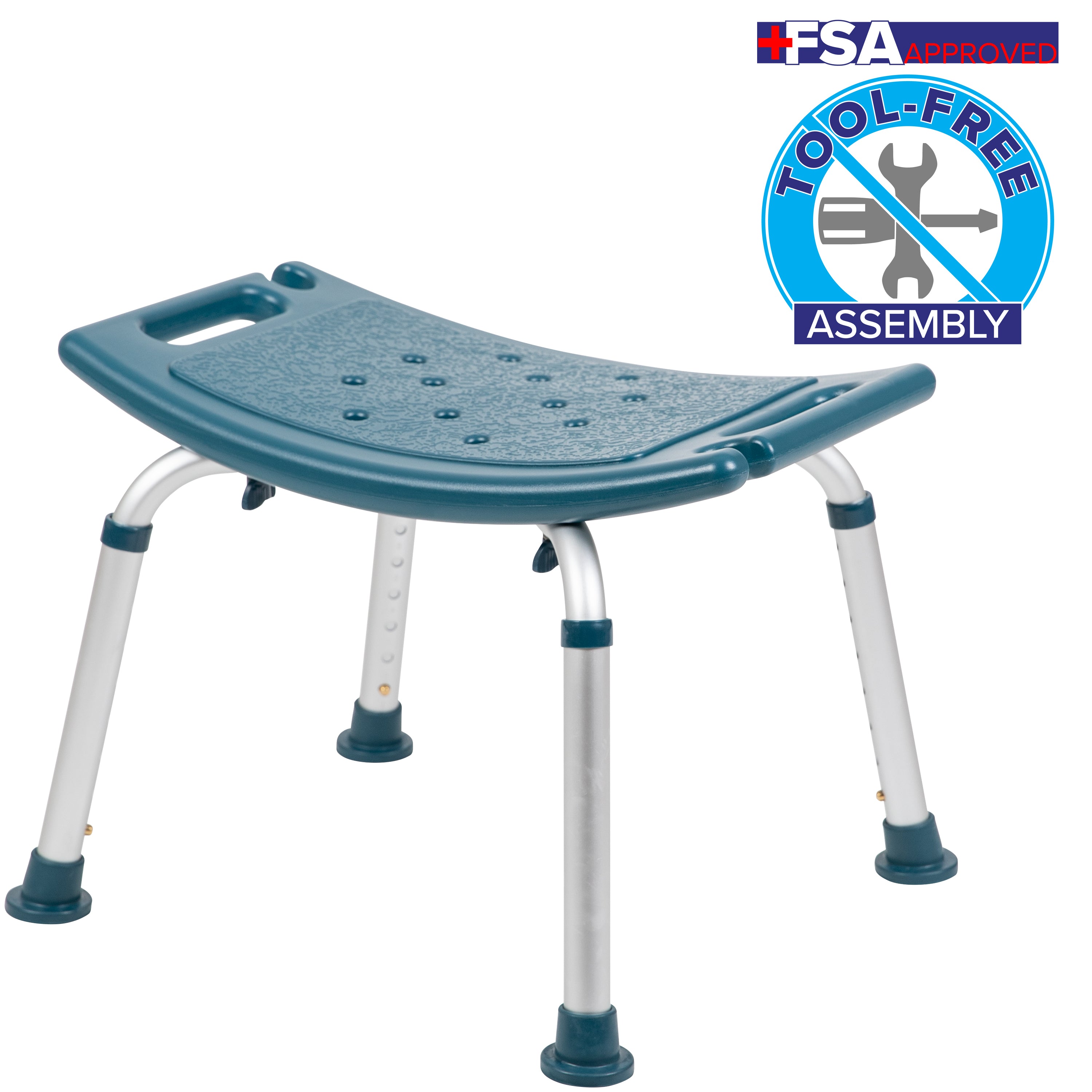 HERCULES Series Tool-Free and Quick Assembly, 300 Lb. Capacity, Adjustable Navy Bath & Shower Chair with Non-slip Feet