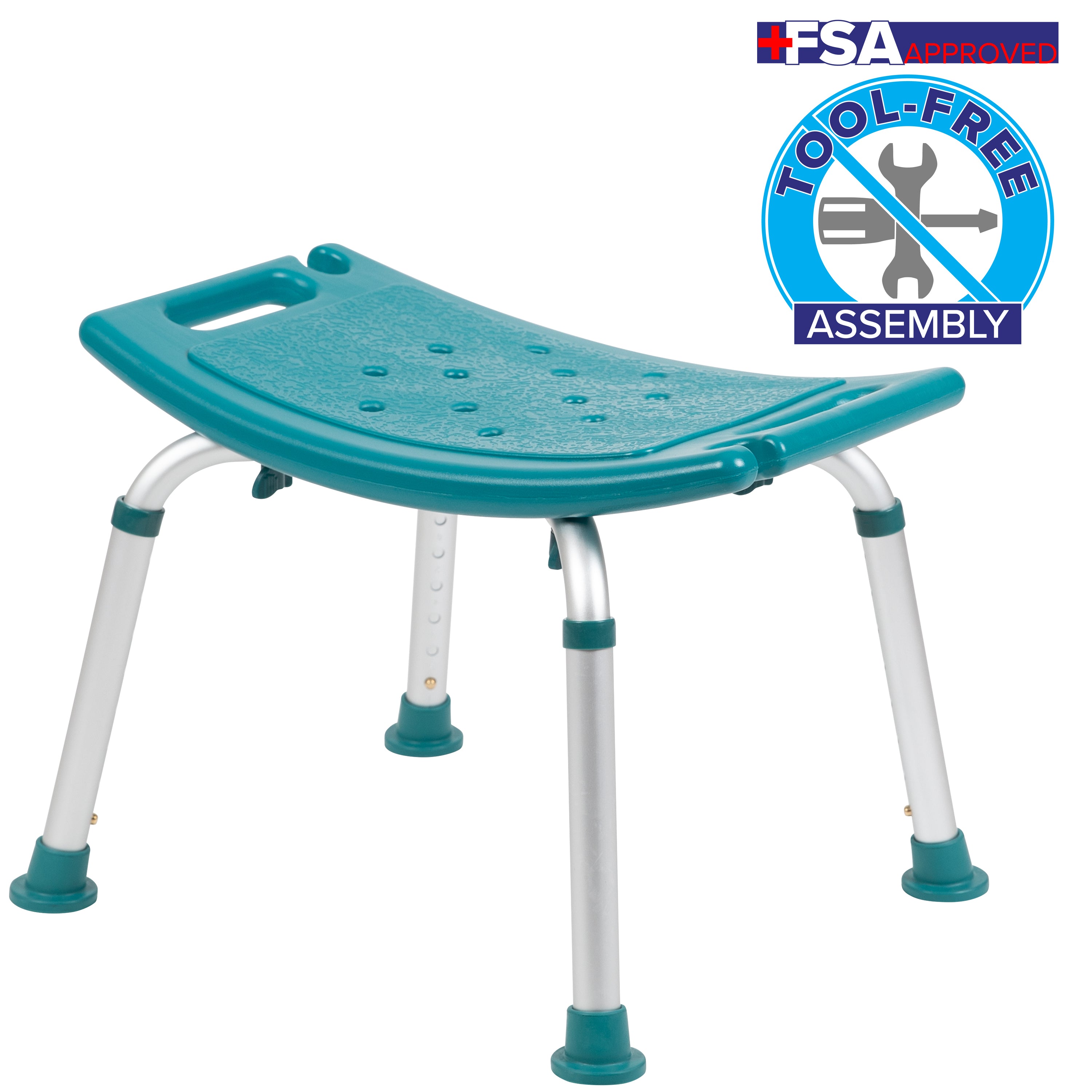 HERCULES Series Tool-Free and Quick Assembly, 300 Lb. Capacity, Adjustable Teal Bath & Shower Chair with Non-slip Feet