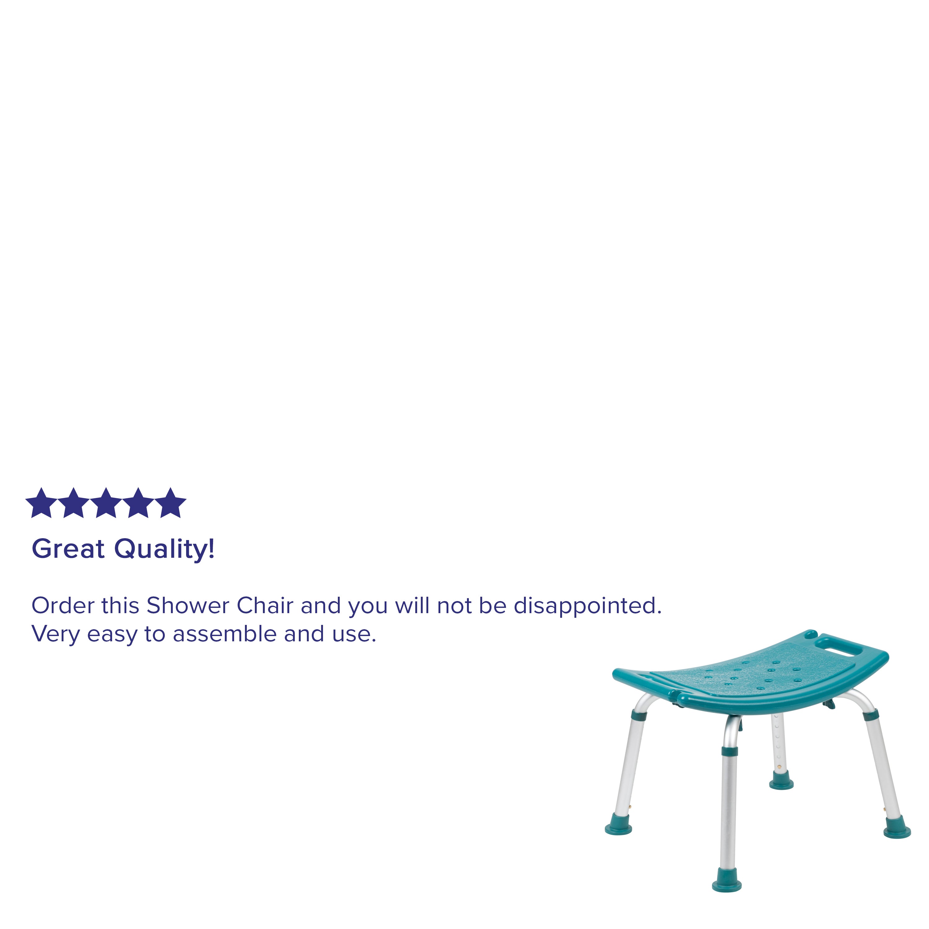 HERCULES Series Tool-Free and Quick Assembly, 300 Lb. Capacity, Adjustable Teal Bath & Shower Chair with Non-slip Feet