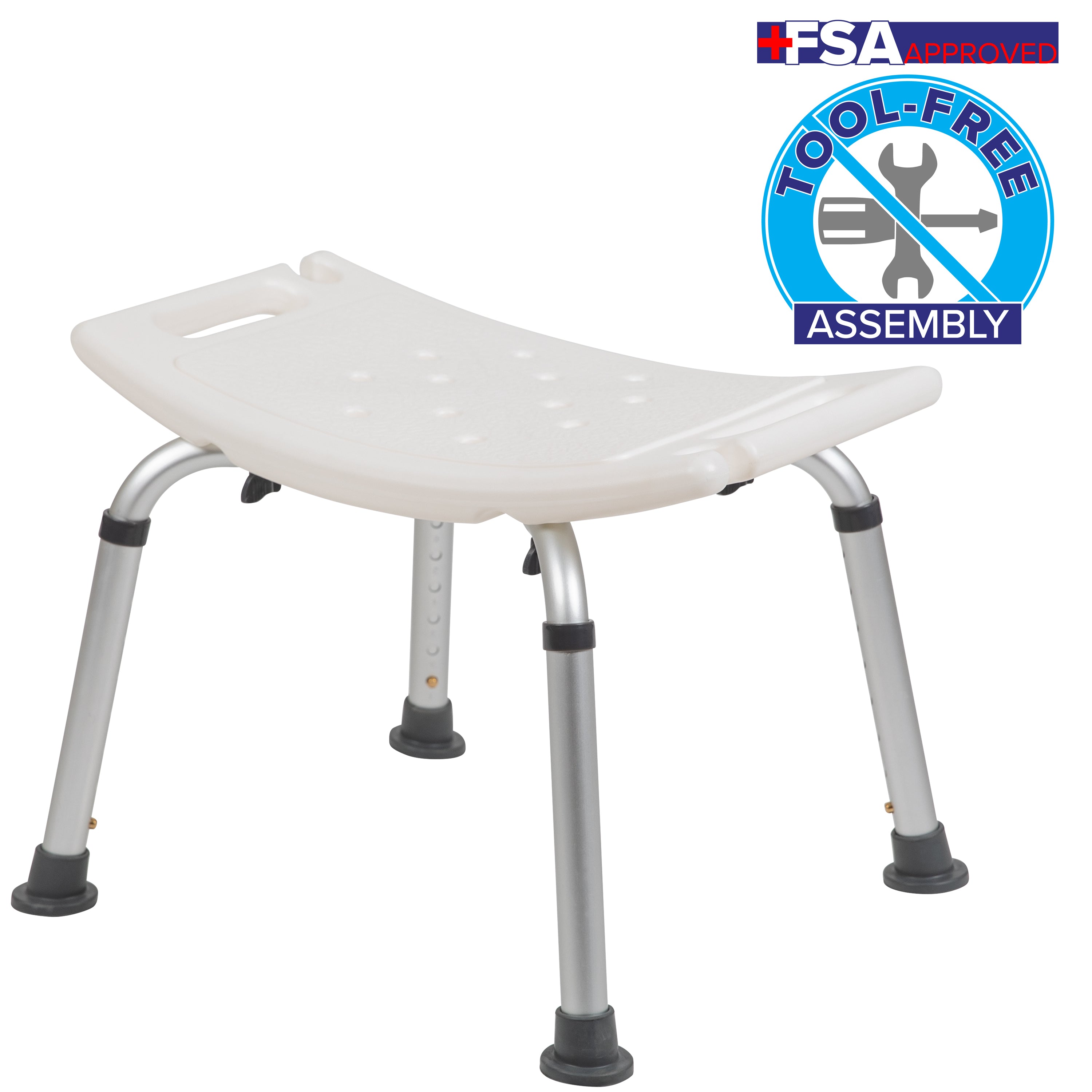 HERCULES Series Tool-Free and Quick Assembly, 300 Lb. Capacity, Adjustable White Bath & Shower Chair with Non-slip Feet