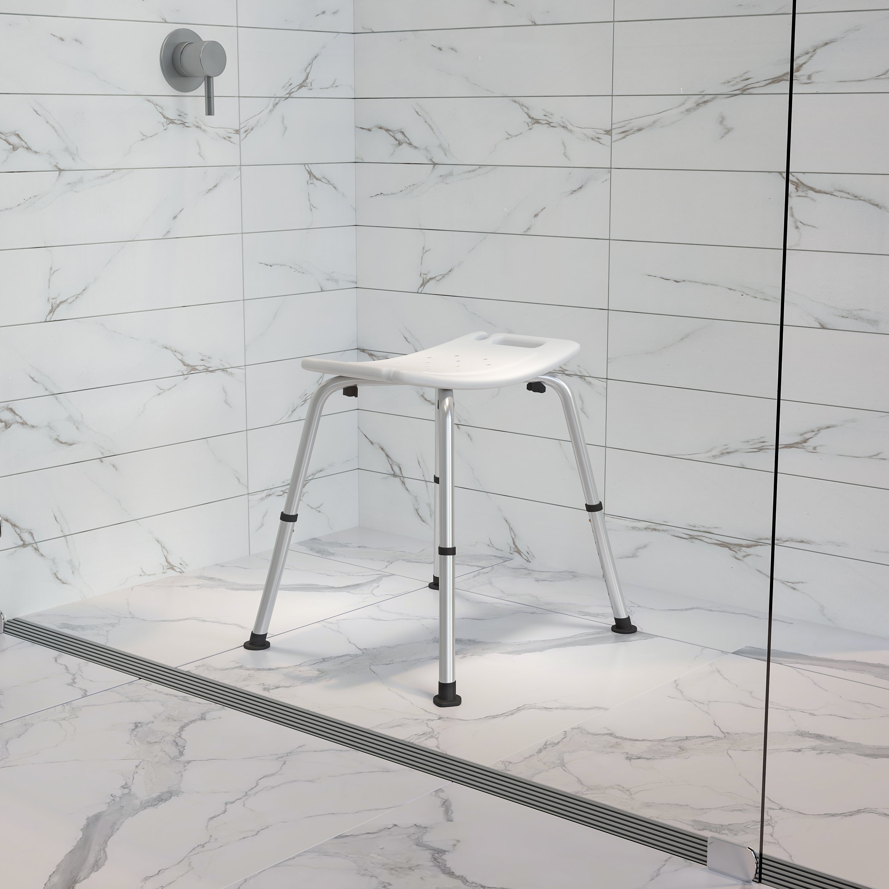 HERCULES Series Tool-Free and Quick Assembly, 300 Lb. Capacity, Adjustable White Bath & Shower Chair with Non-slip Feet