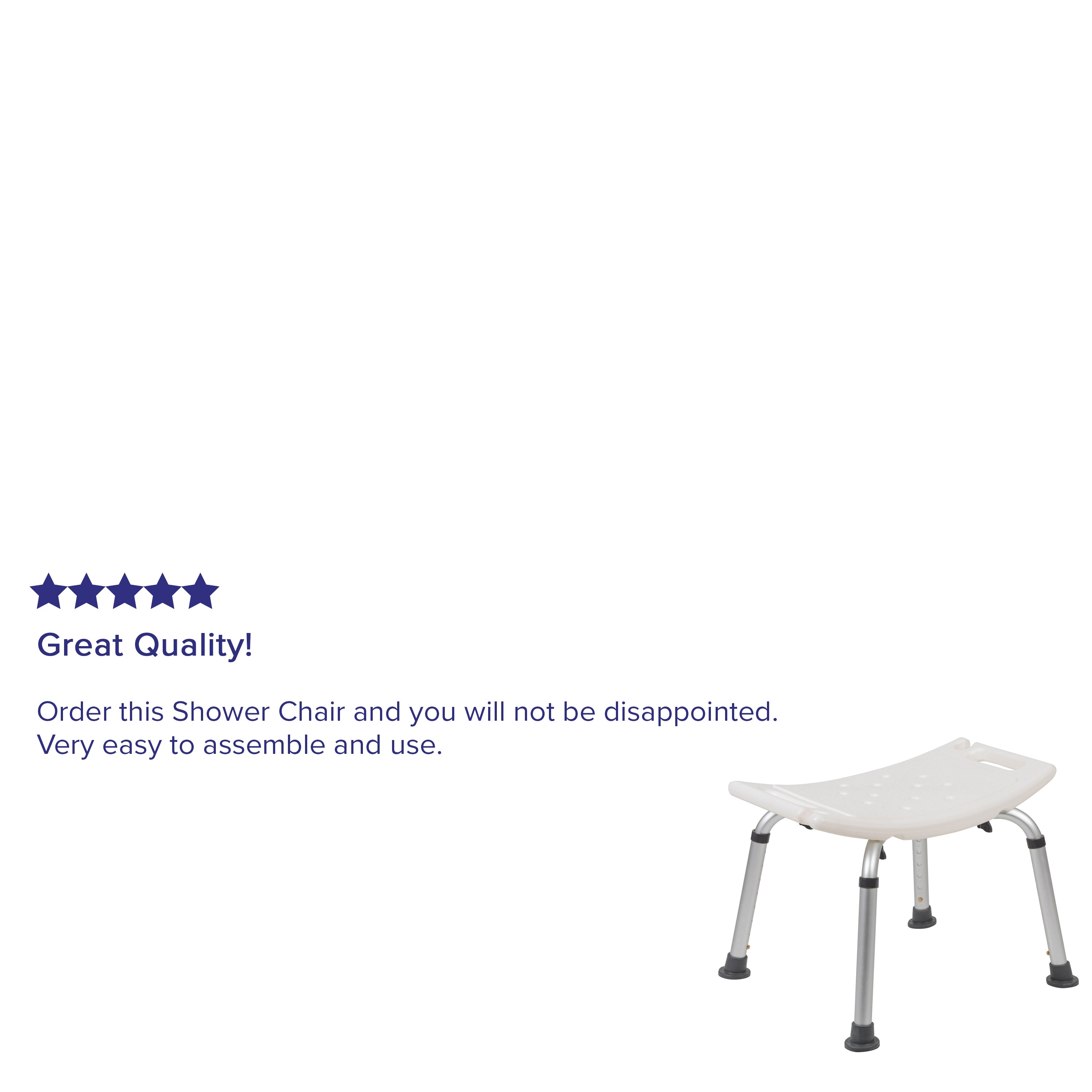 HERCULES Series Tool-Free and Quick Assembly, 300 Lb. Capacity, Adjustable White Bath & Shower Chair with Non-slip Feet