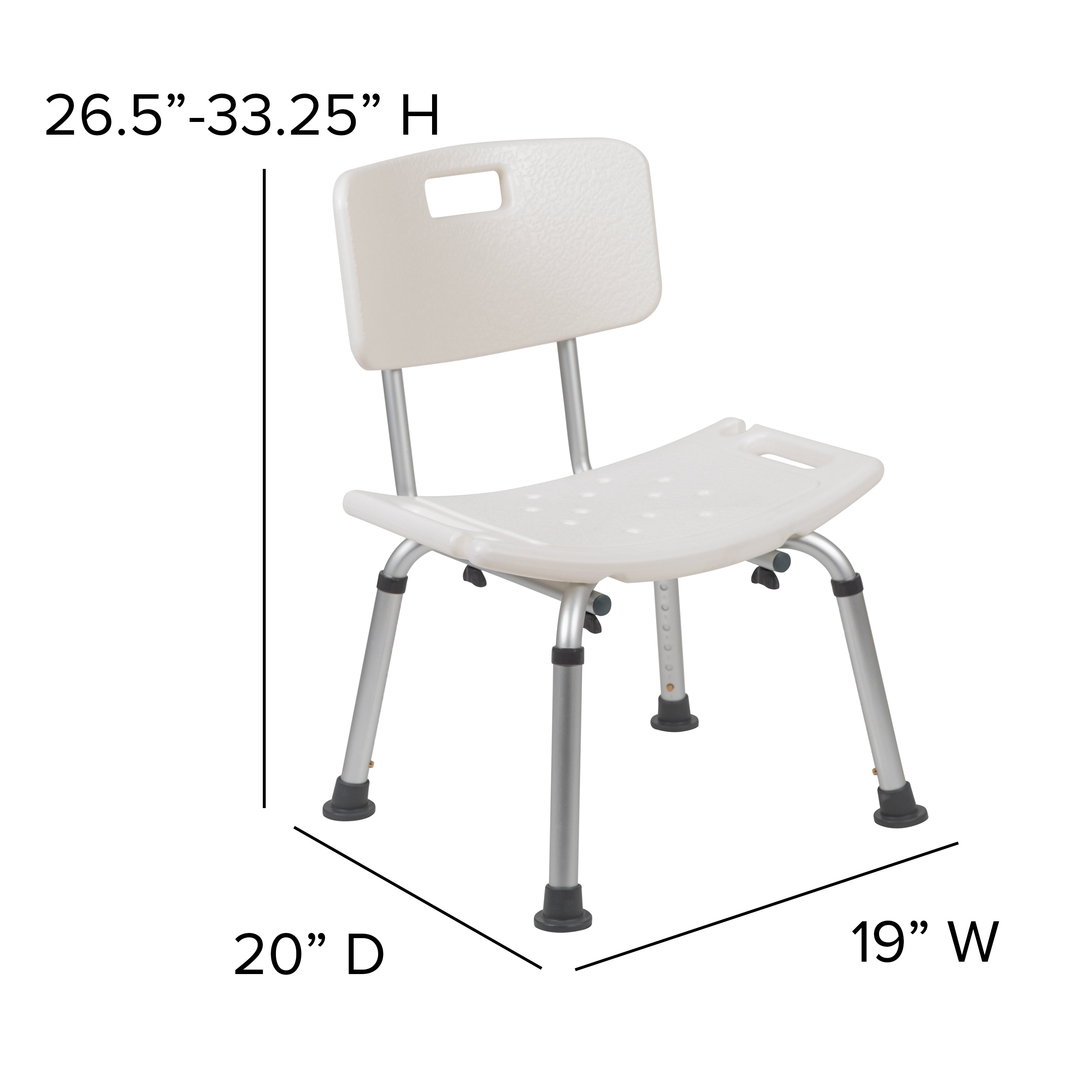 HERCULES Series Tool-Free and Quick Assembly, 300 Lb. Capacity, Adjustable White Bath & Shower Chair with Back