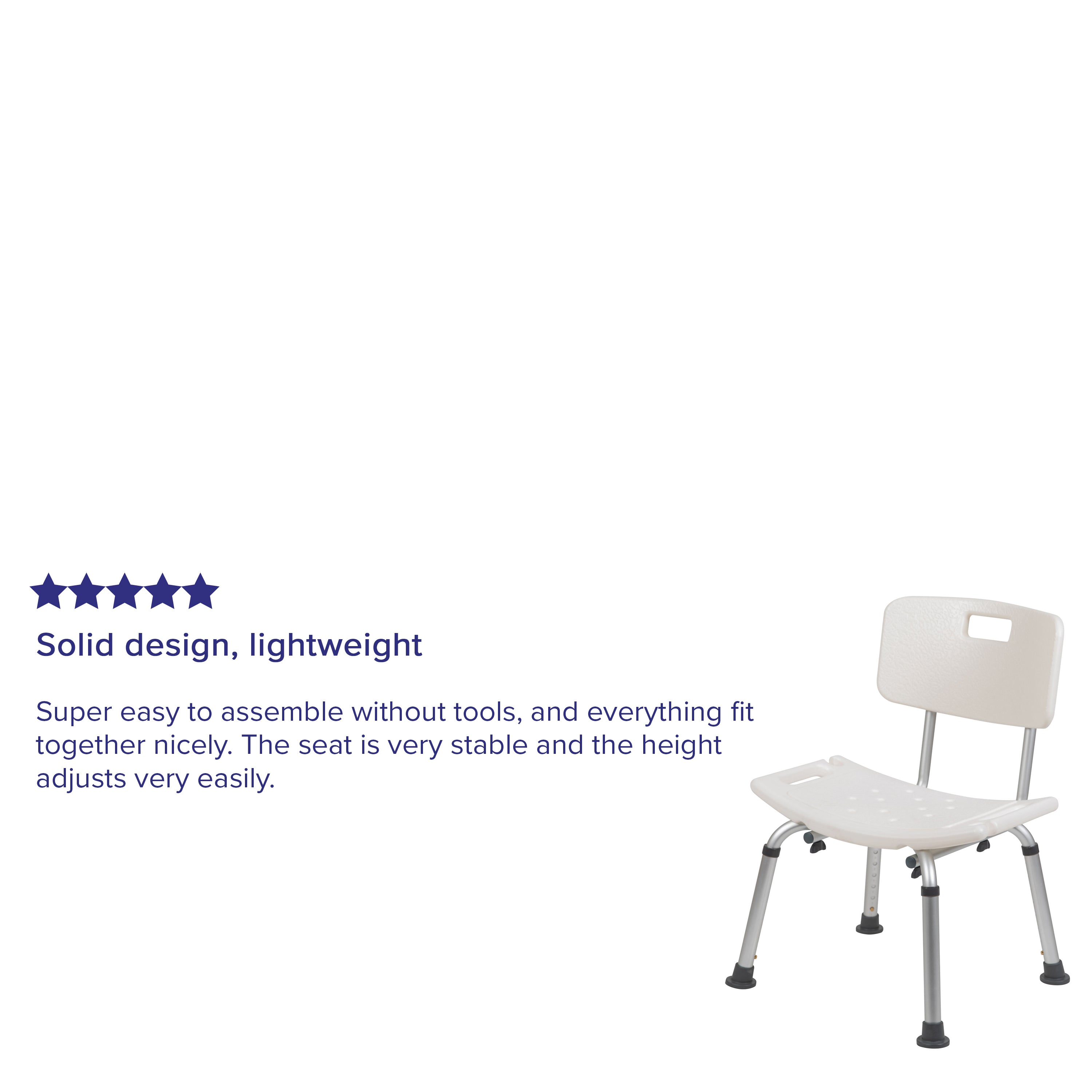HERCULES Series Tool-Free and Quick Assembly, 300 Lb. Capacity, Adjustable White Bath & Shower Chair with Back