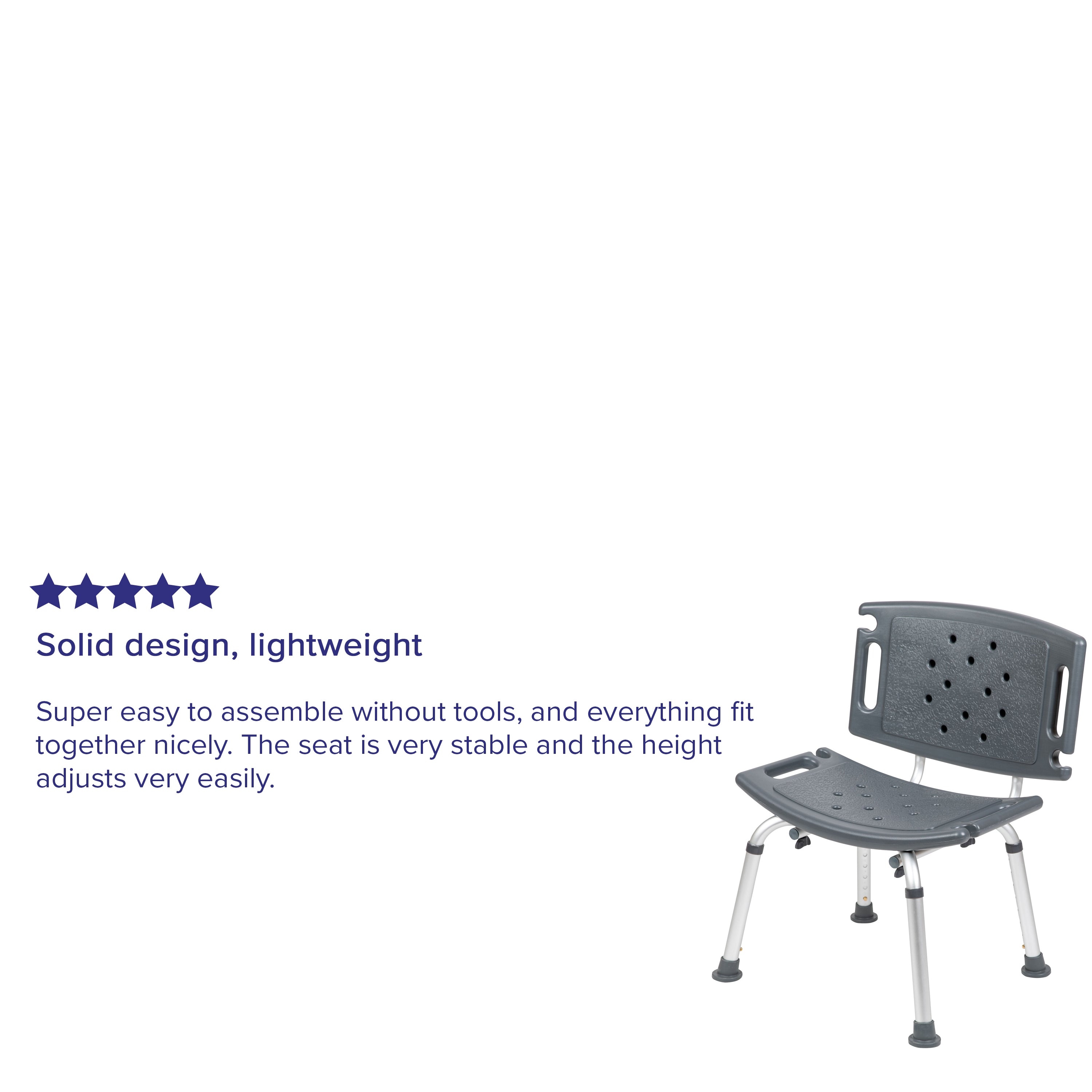 HERCULES Series Tool-Free and Quick Assembly, 300 Lb. Capacity, Adjustable Gray Bath & Shower Chair with Extra Large Back