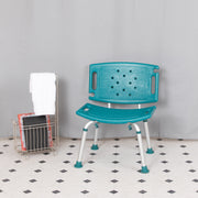 HERCULES Series Tool-Free and Quick Assembly, 300 Lb. Capacity, Adjustable Teal Bath & Shower Chair with Extra Large Back