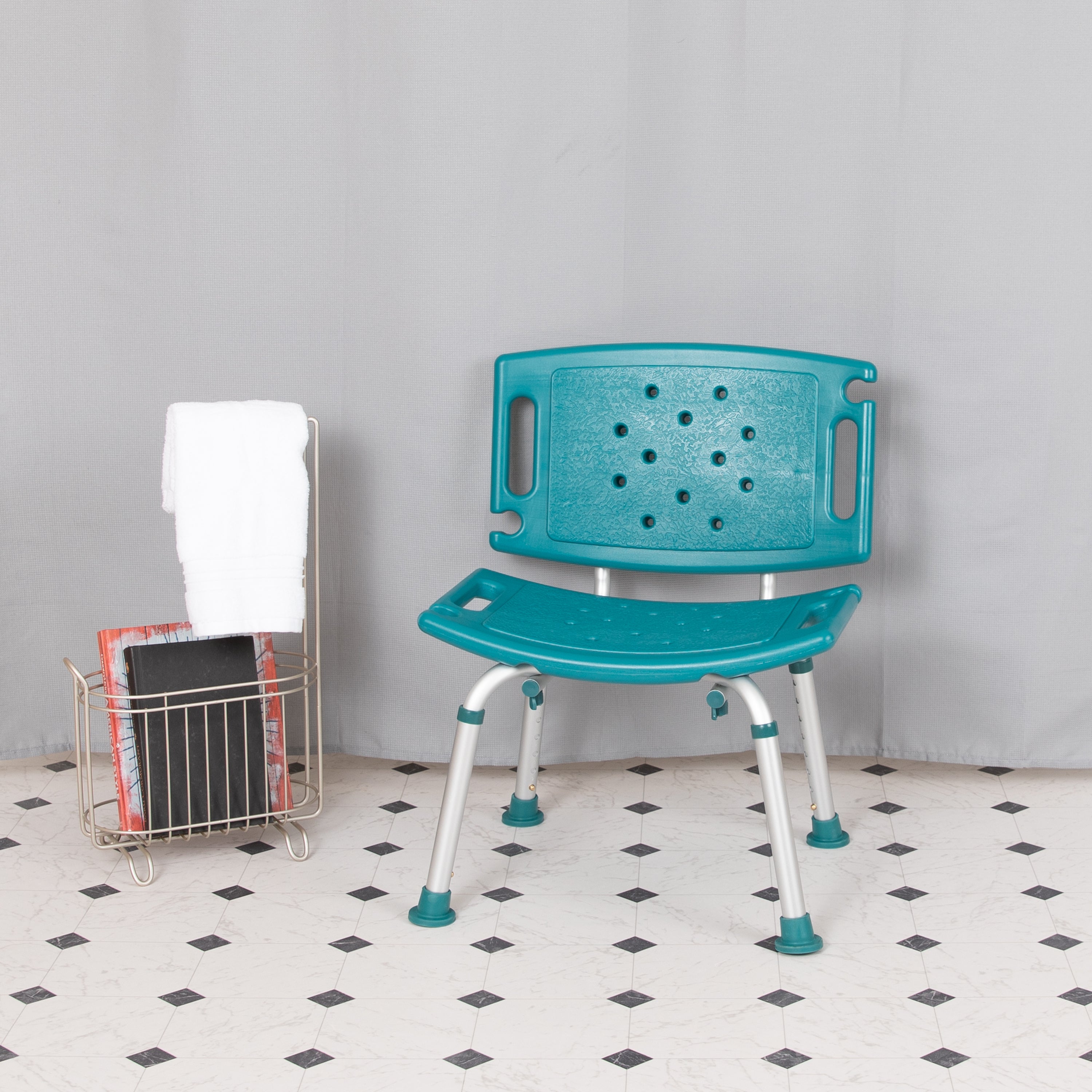 HERCULES Series Tool-Free and Quick Assembly, 300 Lb. Capacity, Adjustable Teal Bath & Shower Chair with Extra Large Back