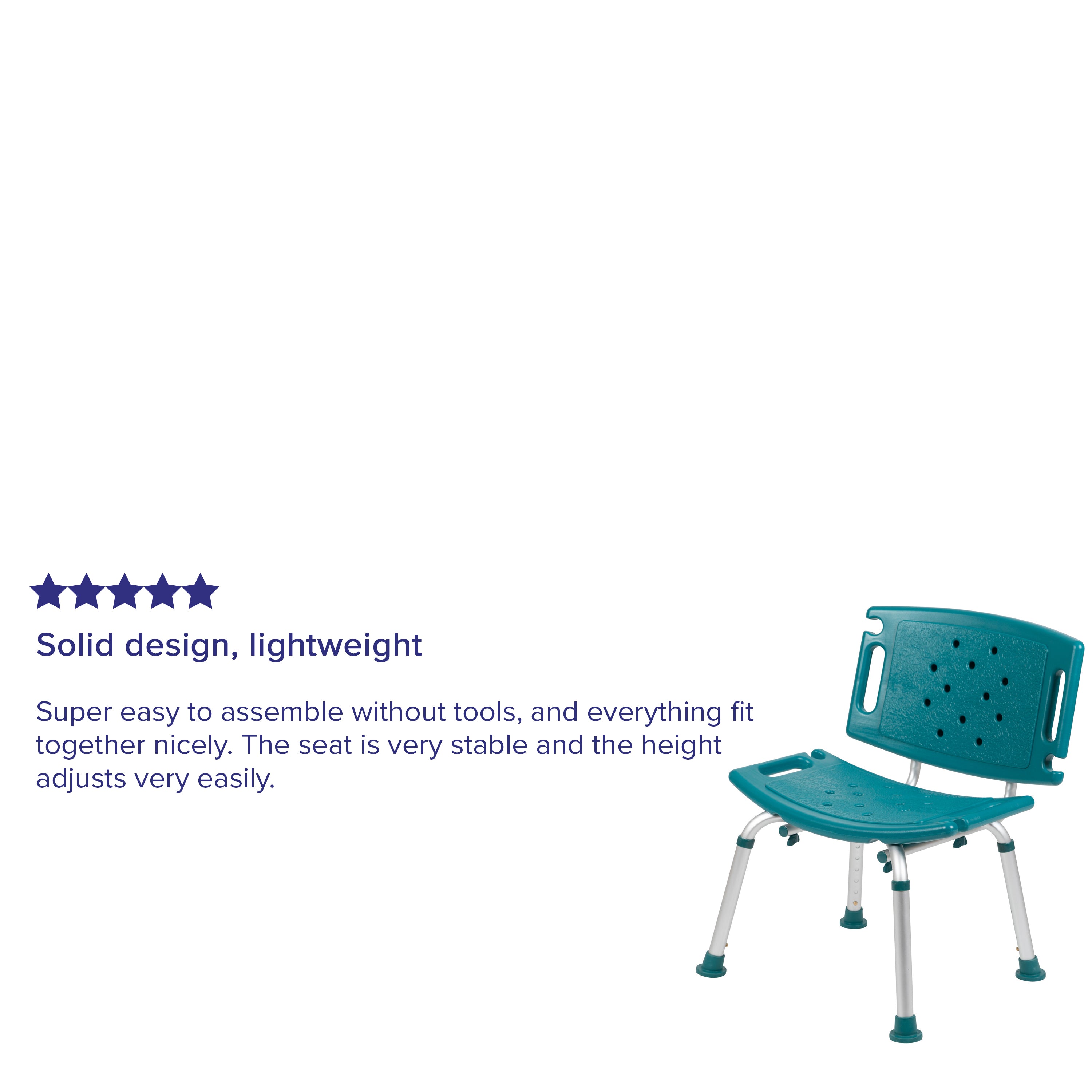 HERCULES Series Tool-Free and Quick Assembly, 300 Lb. Capacity, Adjustable Teal Bath & Shower Chair with Extra Large Back