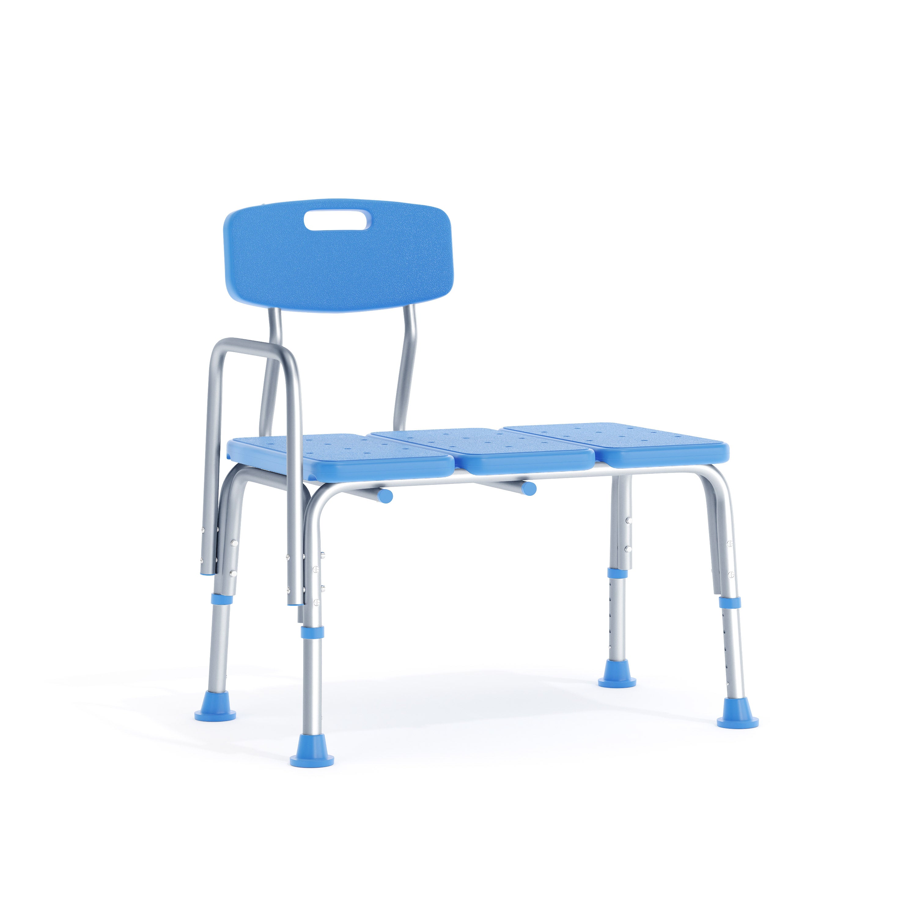 HERCULES Adjustable Bath & Shower Transfer Bench with Height-Adjust Frame, Supportive Back, Side Arm, 300 lbs. Static Weight Capacity in Blue